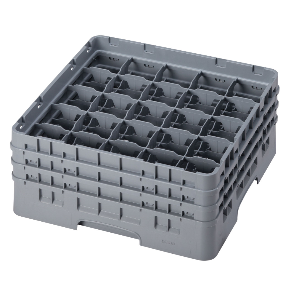 Cambro 25S638151 Camrack Glass Rack with 25 Compartments & 3 Extenders - Grey - Perfect for Commercial Kitchens, Restaurants & Bars - Organize Glassware Efficiently