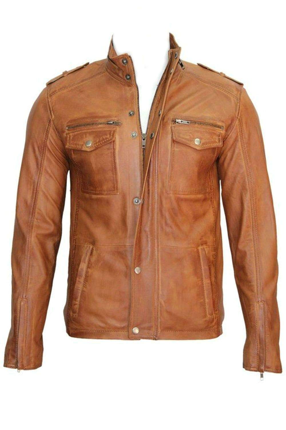 Premium Biker Jacket for Men & Women - Genuine Oil Pull Oiled Leather in Cognac & Tan - Stylish Motorcycle Jacket for Riding, Fashion & Outdoor Adventures
