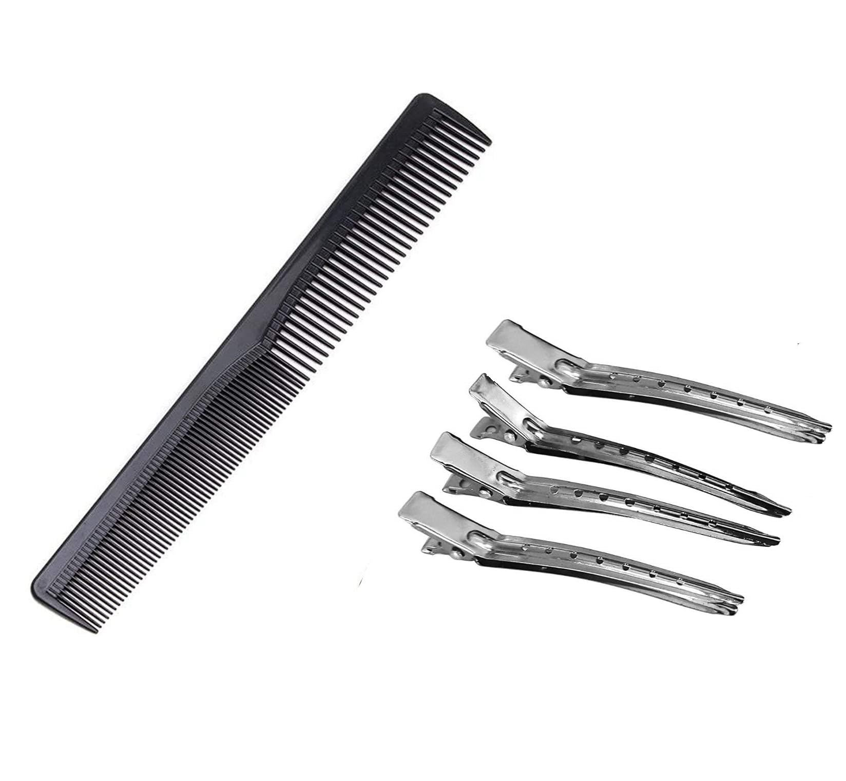 ZAUKY Professional Hair Sectioning Clips 4Pcs - Stainless Steel Hairdressing Clips with 1 Free Hair Comb for Salon & Home Styling - Perfect for Cutting, Coloring, and Curling Hair