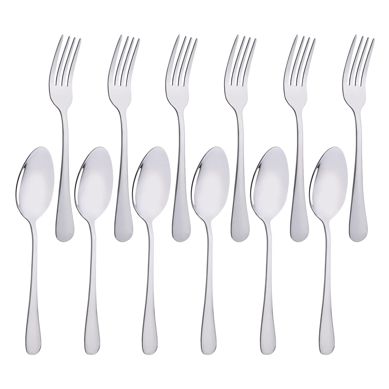 Premium 12-Piece Stainless Steel Flatware Set - 6 Forks & 6 Spoons (8 Inch Each) - Mirror Polished Silverware for Dining, Dishwasher Safe - Perfect for Dinner Parties, Restaurants & Everyday Use