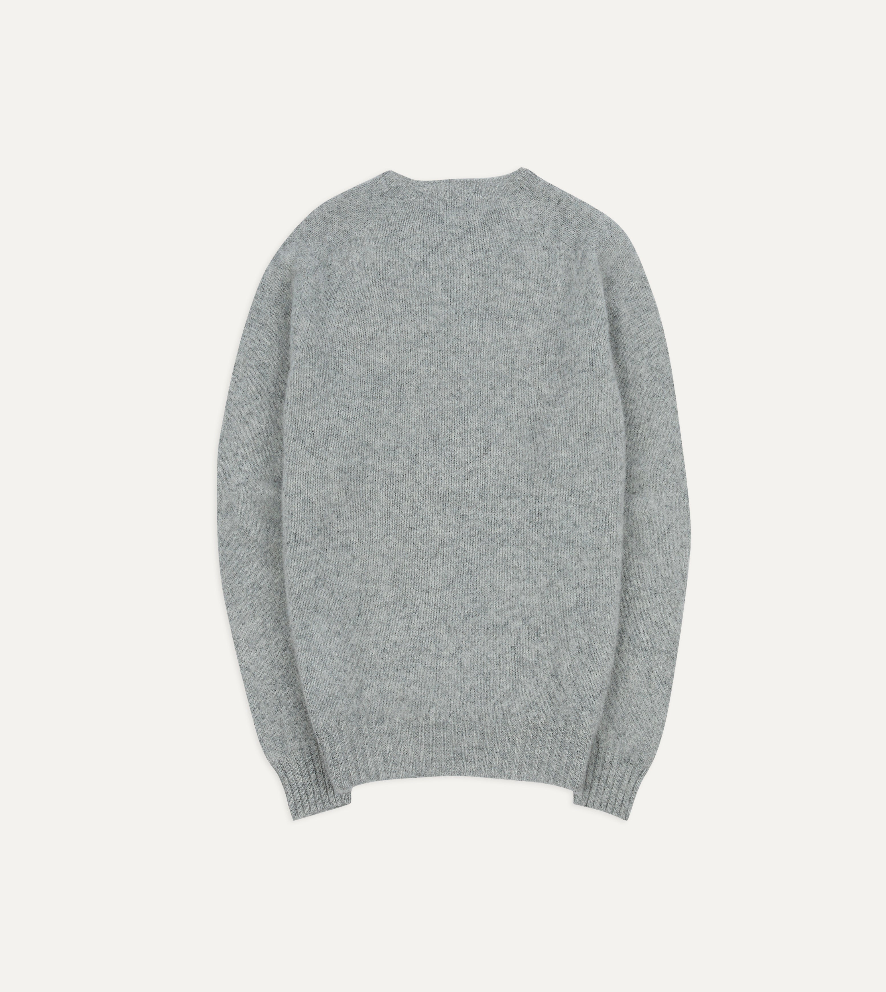 Light Grey Brushed Shetland Wool Crew Neck Sweater for Men - Soft Winter Knit Pullover for Casual Wear & Office Outfits