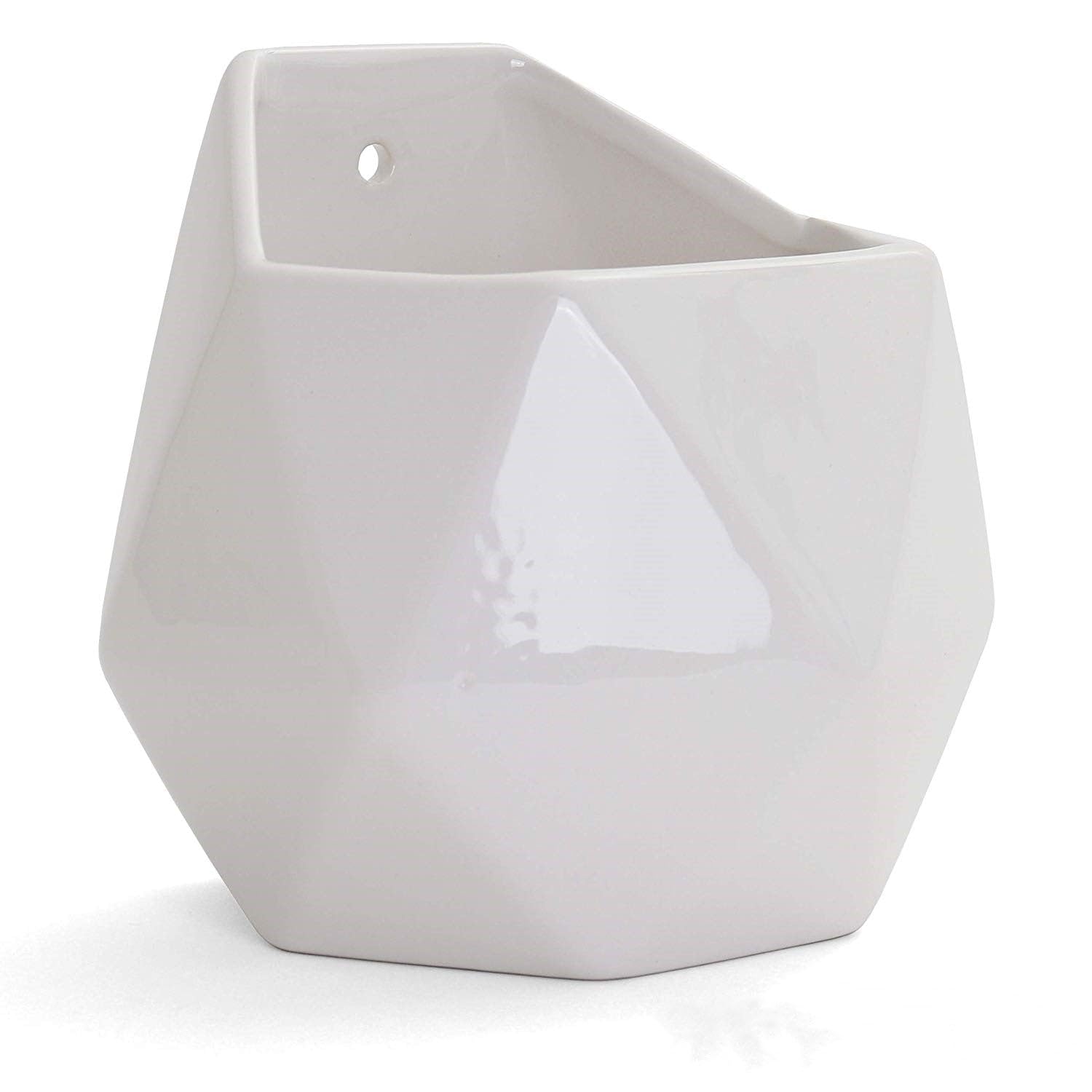 Milltown Merchants White Ceramic Geometric Wall Planters - 2 Pack Hanging Vases for Succulents & Air Plants | Perfect for Home Decor, Office Spaces & Vertical Gardens | Wall Mounted Plant Pots for Living Walls & Indoor Greenery