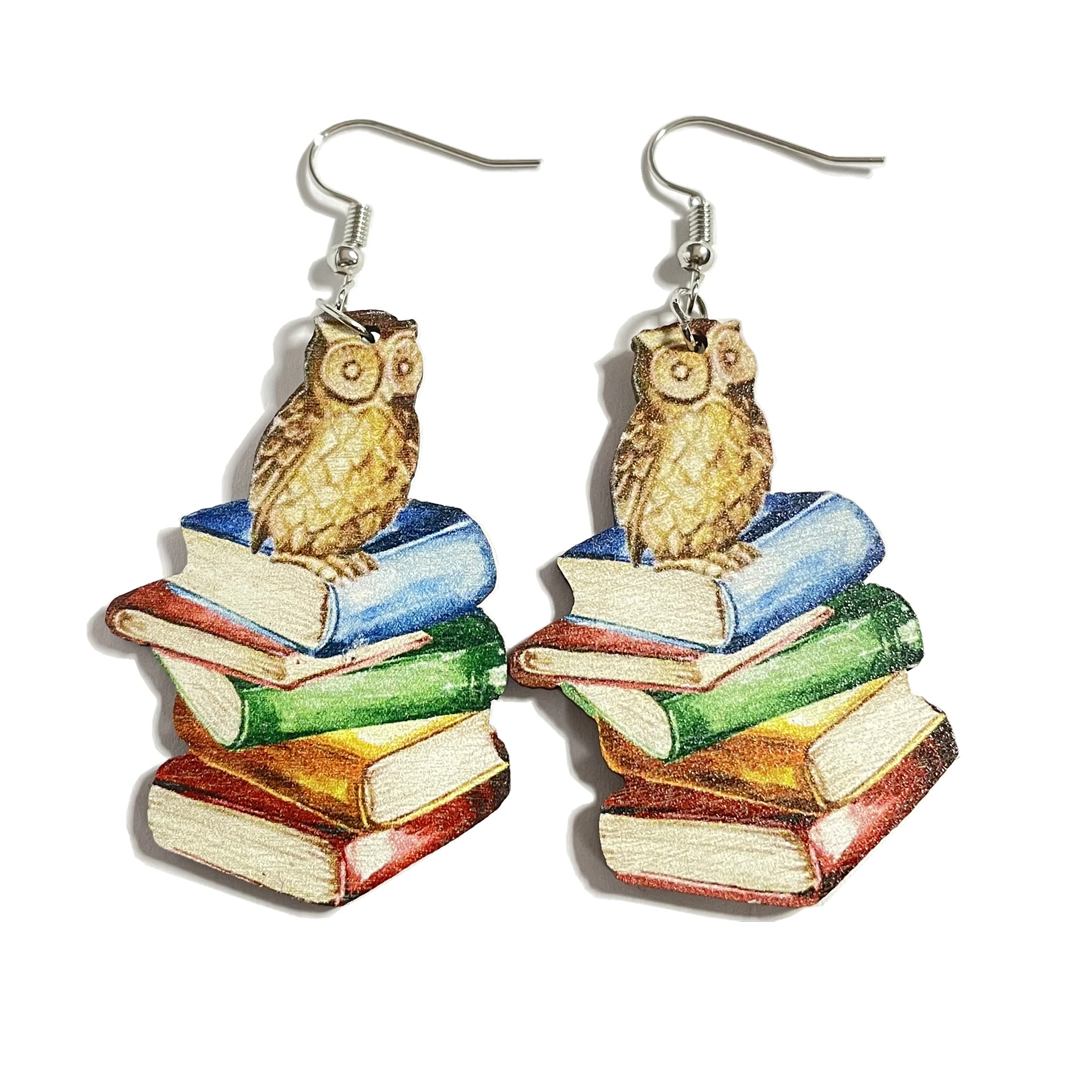 Unique Colorful Wooden Books & Pencil Drop Dangle Earrings - Handmade Clay Resin Librarian-Themed Jewelry for Women, Teachers & Students - Perfect Gift for Birthday, Christmas & Holidays - Ideal for Book Lovers, Classroom & Library Fashion