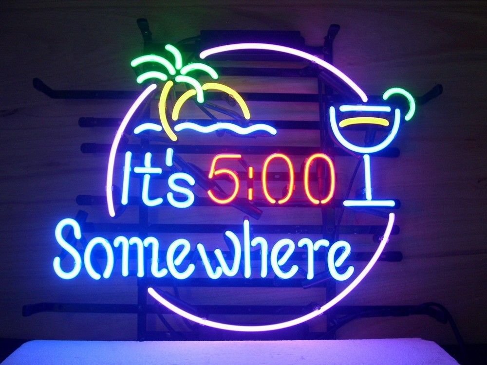 5 O'Clock Somewhere Real Glass Neon Light Sign - 18x15 Inches for Home Bar, Pub, Game Room, Garage & Wall Decor - Perfect for Parties, Man Cave & Retro Themed Spaces