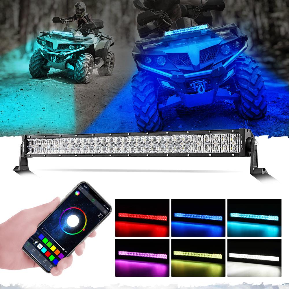 32 Inch V PRO Series Straight RGBW LED Light Bar - Waterproof Off-Road ATV/UTV Light with Color Changing for Trucks, Jeeps, Side by Sides | Perfect for Night Off-Roading, Camping & Emergency Lighting