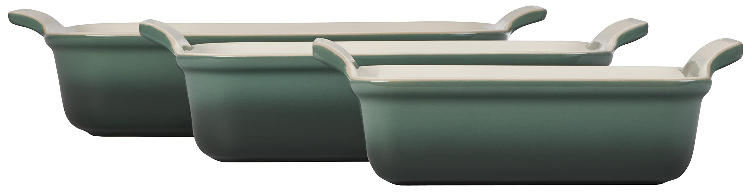 Le Creuset Stoneware Heritage Set - 3-Piece Rectangular Baking Dishes in Artichaut Green | Oven, Microwave & Dishwasher Safe | Perfect for Casseroles, Roasts & Desserts