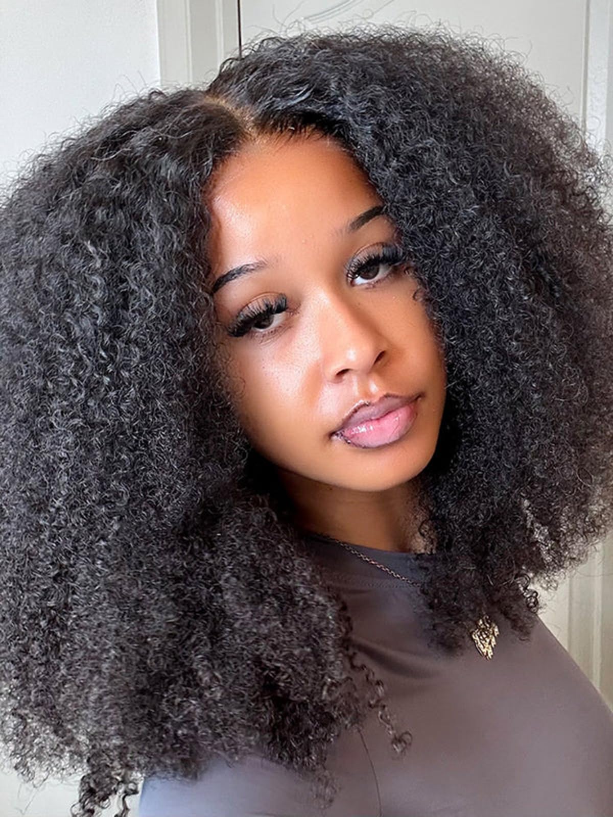 ISEE Wear and Go Glueless Wig - 16 Inch Afro Kinky Curly Lace Front Human Hair Wig with 7x5 HD Lace for Women | Pre-Cut & Pre-Plucked | Perfect for Daily Wear, Parties & Protective Styling