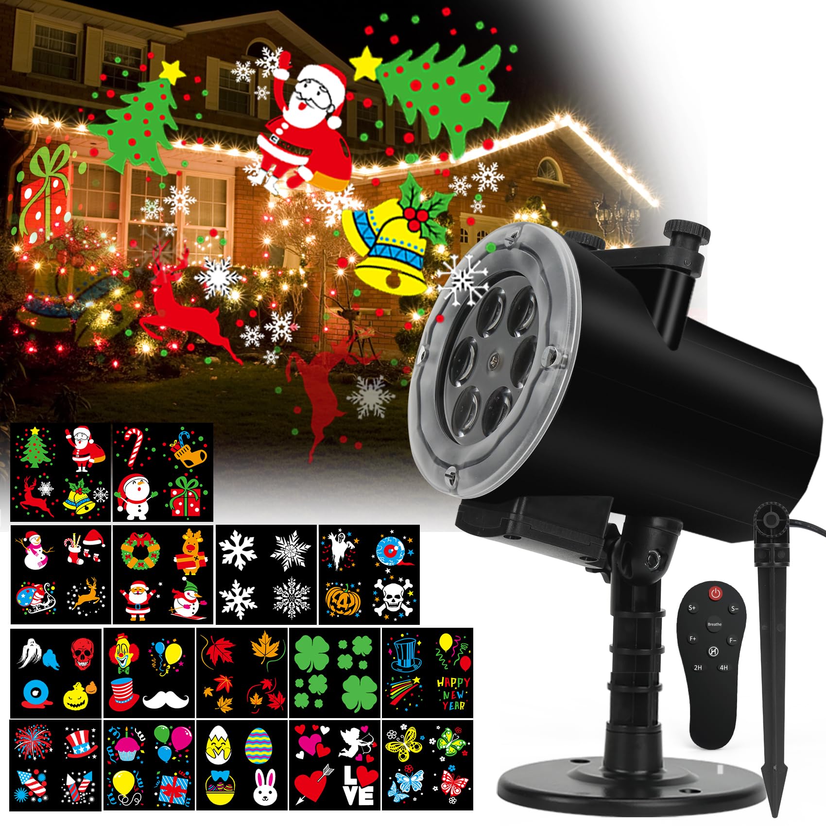 Christmas LED Projector Lights - Outdoor Holiday & Halloween Projector with 16 Slides, Waterproof IP65 Landscape Lighting for Yard, Garden, and Party Decorations