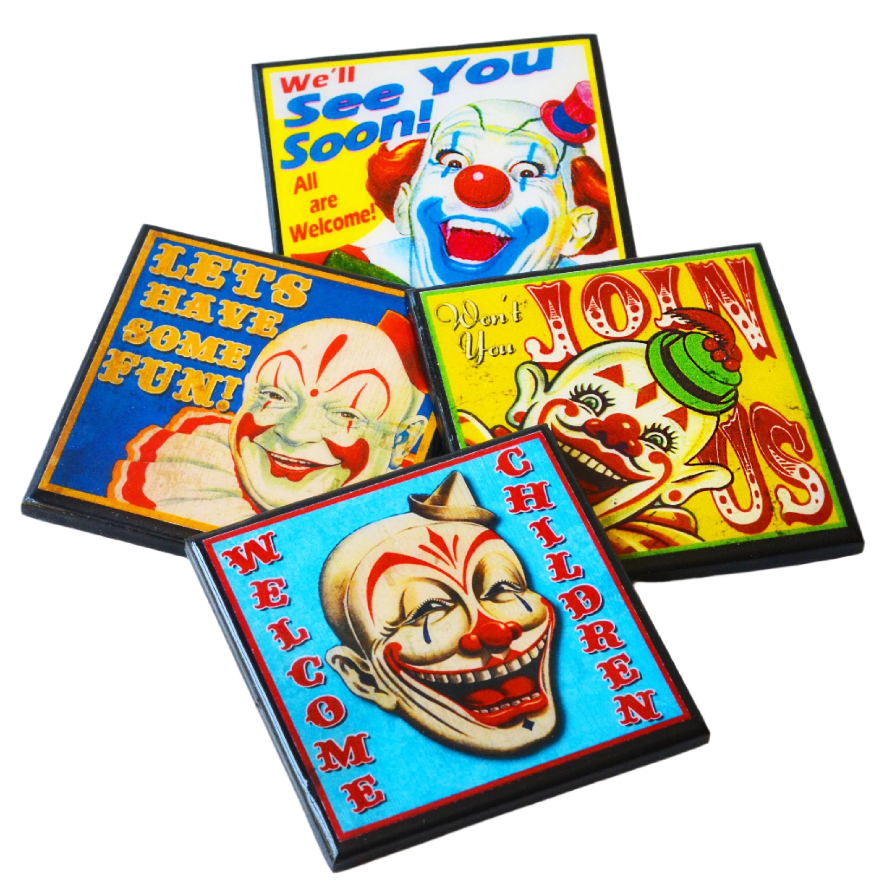 Spooky Halloween Clown Drink Coaster Set - 4-Piece Non-Slip Coasters for Beer, Wine & Coffee Mugs - Perfect for Halloween Party Decor & Home Bar Accessories