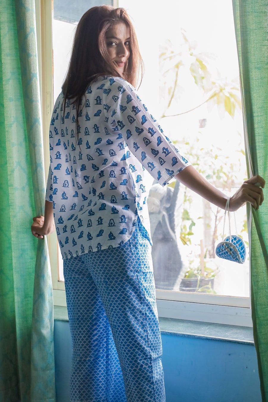 Day Dream Azofree Handblock Printed Pure Cotton Night Suit for Women | Soft & Breathable Sleepwear | Perfect for Relaxing at Home or Traveling
