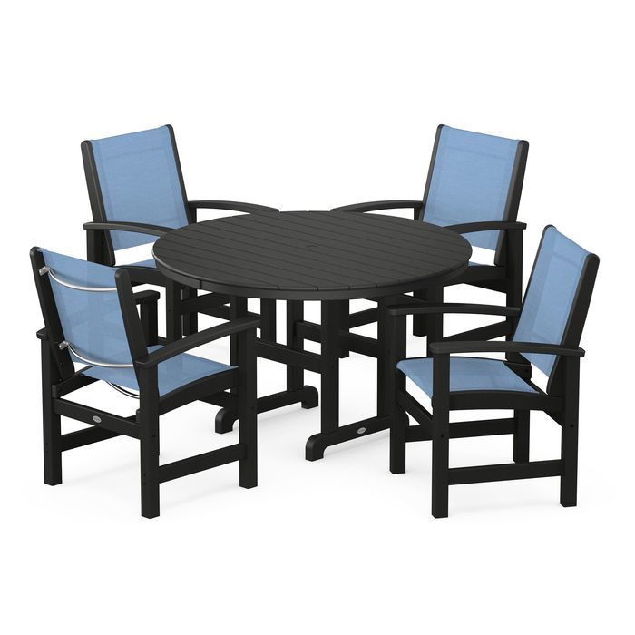 POLYWOOD Coastal 5-Piece Round Farmhouse Dining Set - Outdoor Patio Furniture for Backyard, Poolside & Beach House Dining