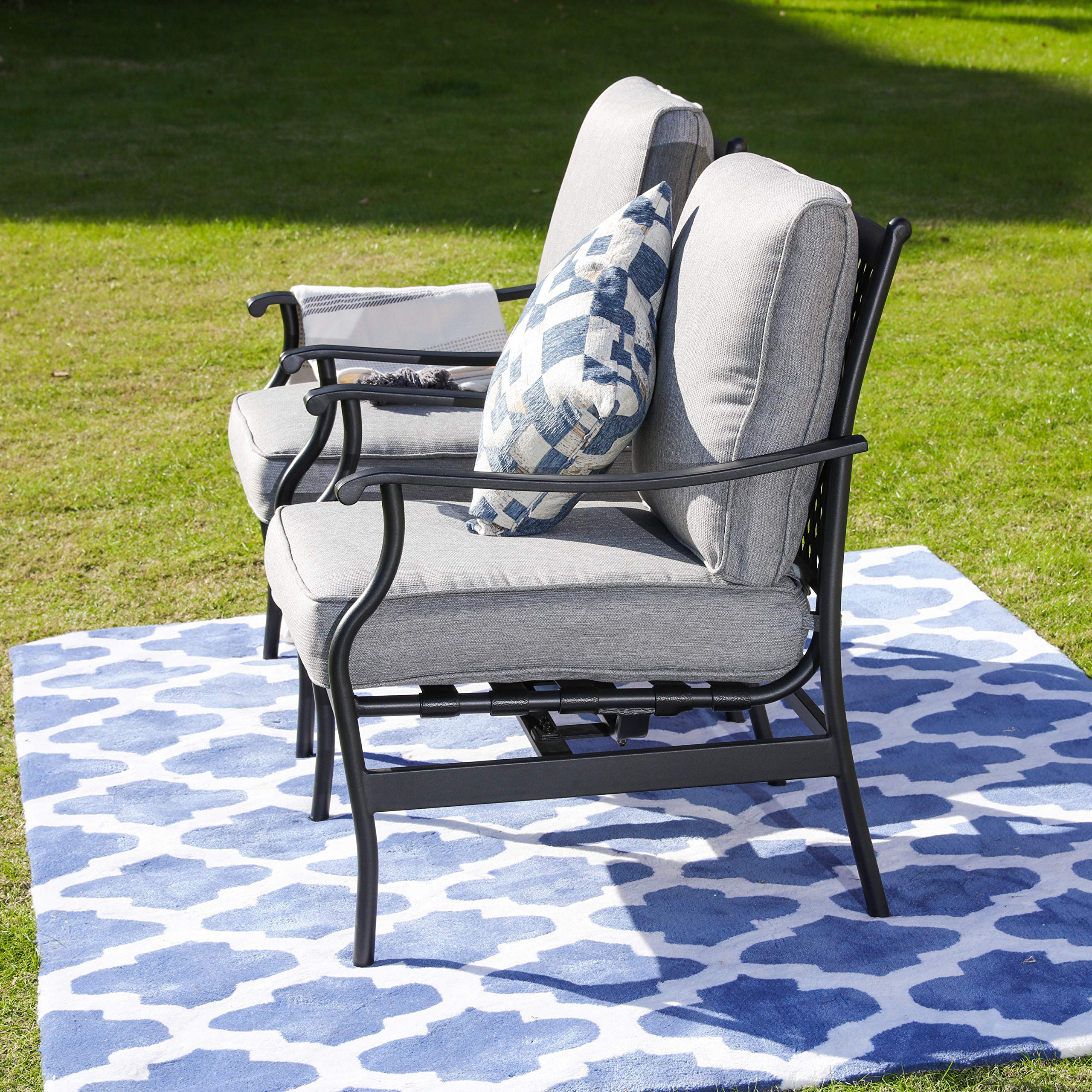 LOKATSE HOME 2-Piece Outdoor Metal Bistro Set with Cushions - Steel Patio Dining Chairs in Gray for Garden, Balcony or Backyard Relaxation