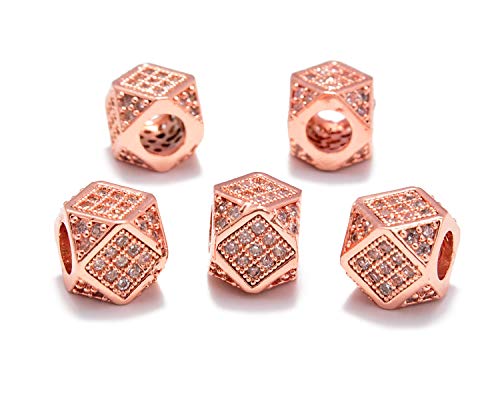 5 Pcs Clear on Rose Gold Cube Bead (7x7mm)