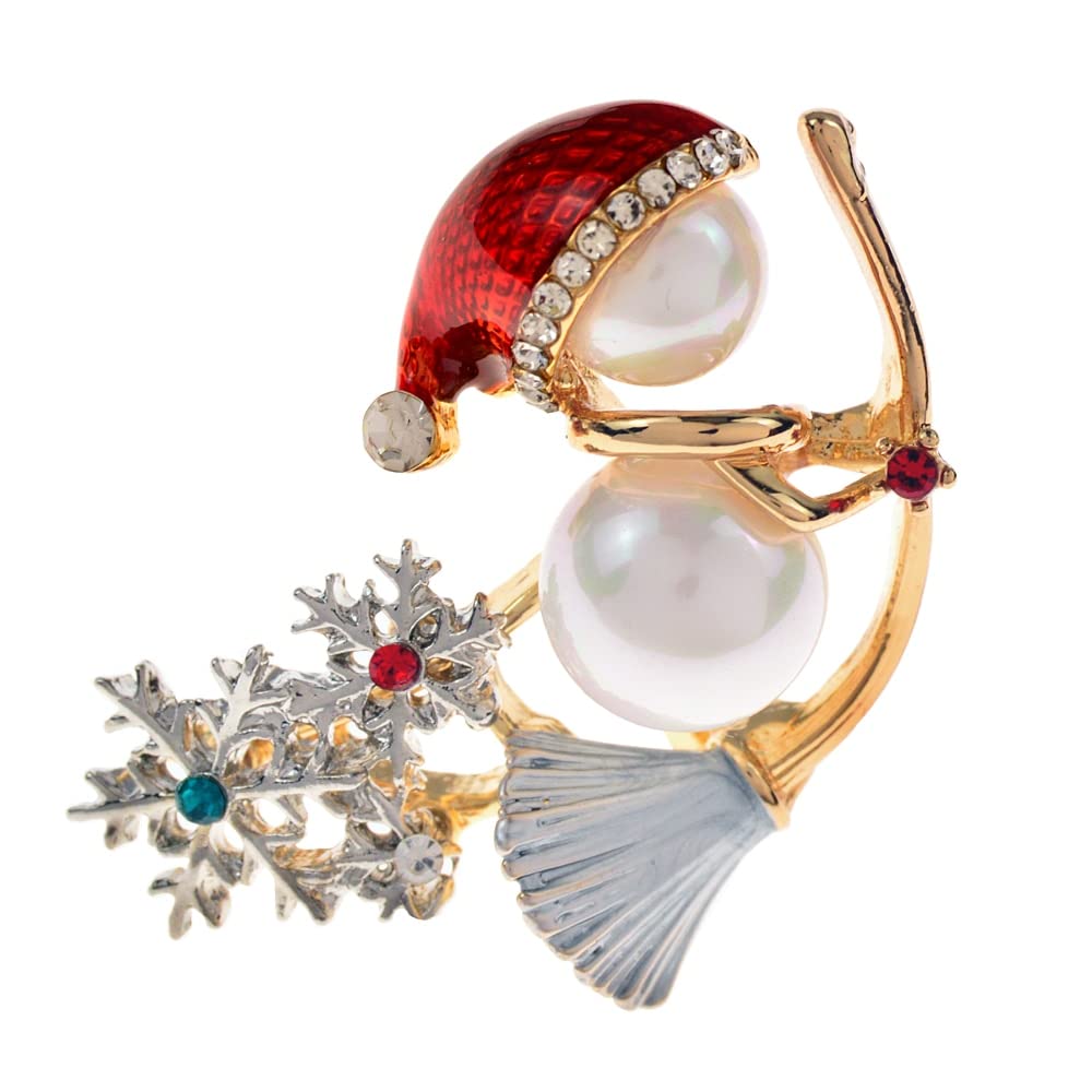 WanhaoShop Enamel Snowman Pearl Brooch - Elegant Rhinestone Snowflake Christmas Pin for Women & Men | Perfect Holiday Gift for Christmas & New Year | Great for Parties, Festive Outfits & Gift Giving