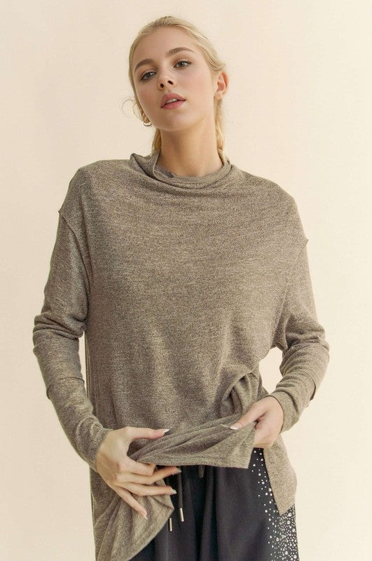Stylish Slit Mock Neck Long Sleeve Tops for Women | Trendy Casual & Office Wear | Perfect for Layering, Work Outfits & Everyday Fashion