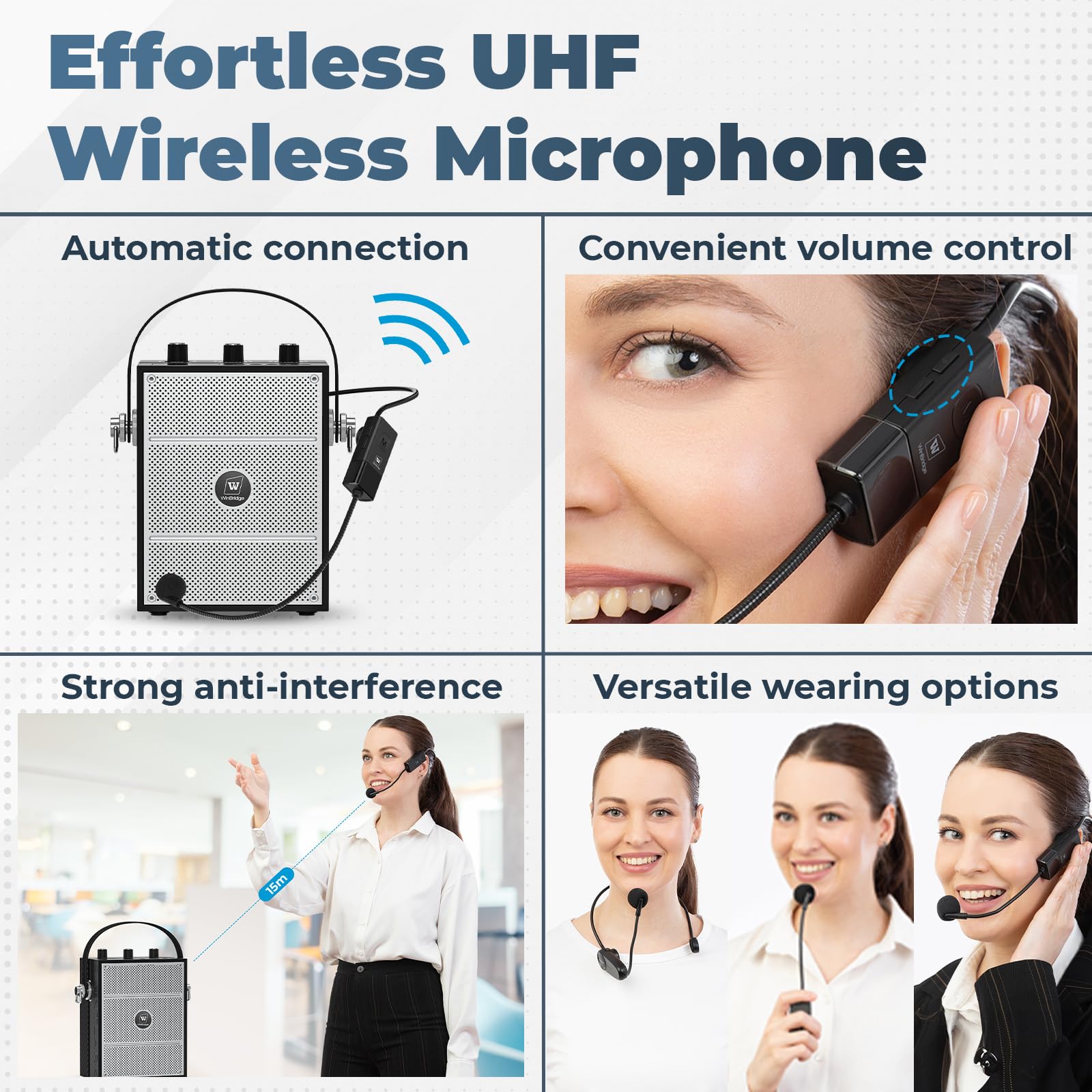 40W Portable Voice Amplifier with Wireless Headset Mic & Bluetooth Speaker - Hands-Free PA System for Teachers, Public Speaking, Events, Outdoor Activities & Presentations - S98 Megaphone with Adjustable Strap