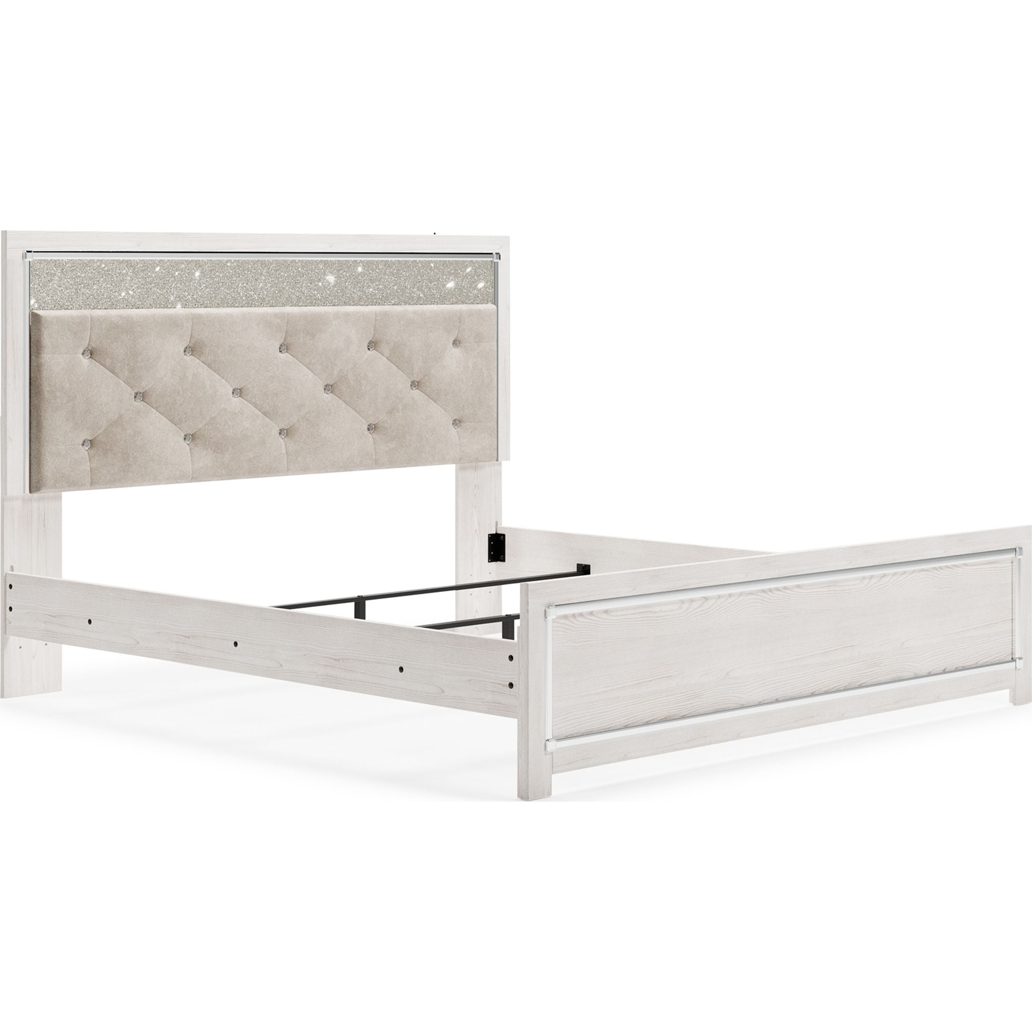 Altyra White Panel Bed Frame - Queen Size, Modern Platform Bed with Upholstered Headboard for Bedroom Decor