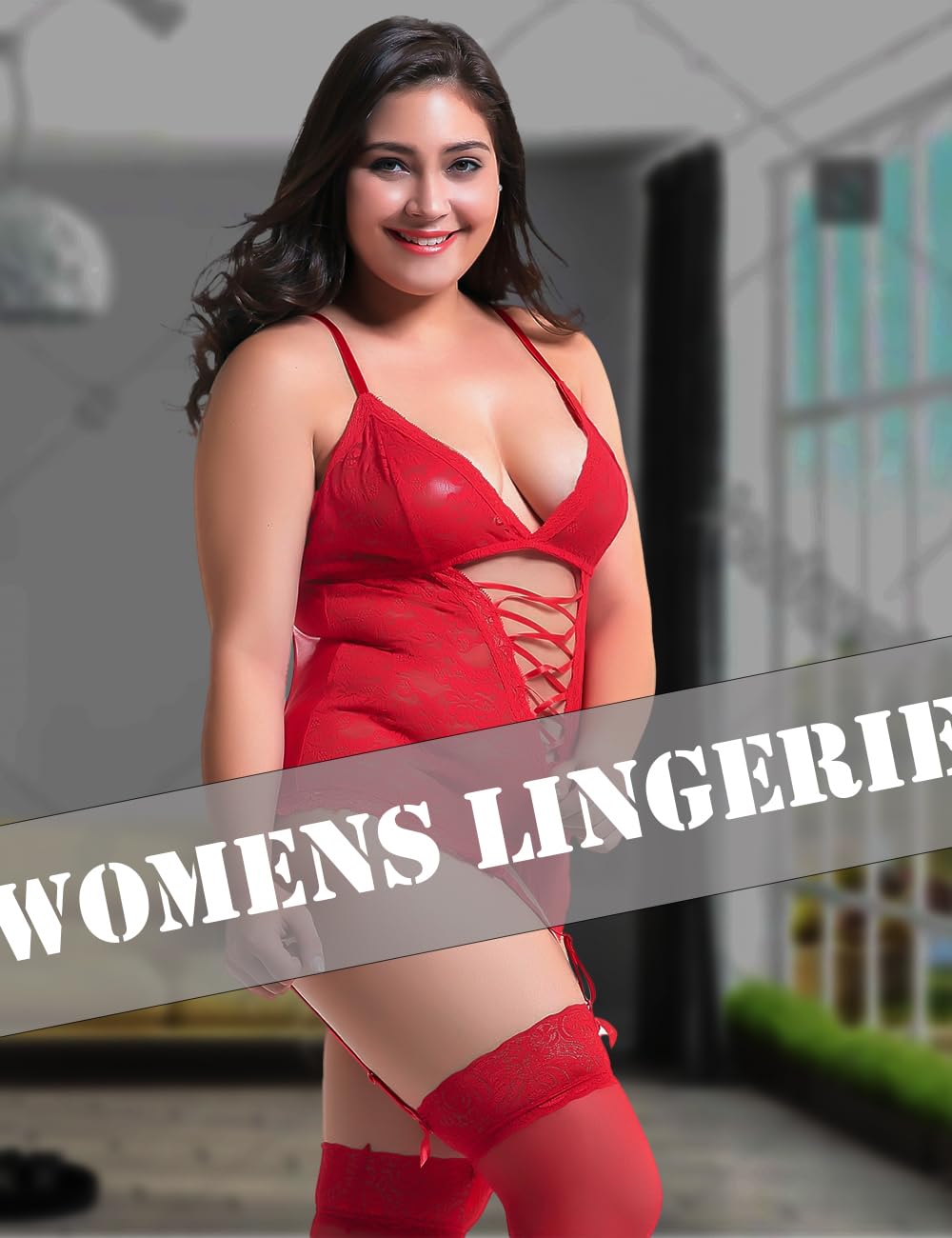Anyou Women's Lingerie Set - Stretchy Lace Teddy with Stockings, Plus Size S-XXXXL | Sexy Lingerie for Valentine's Day, Bridal Shower & Romantic Nights