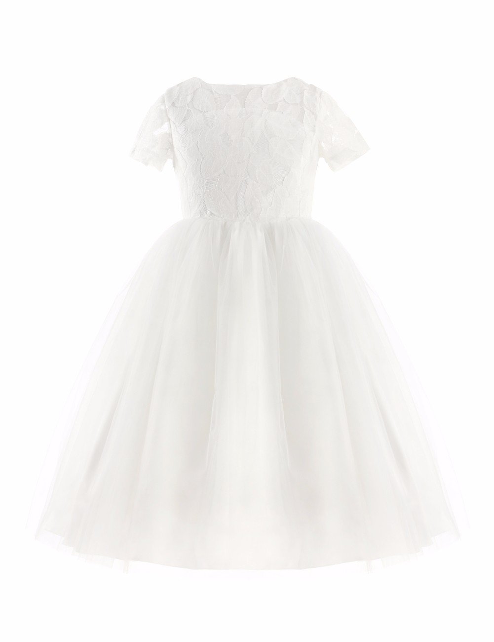 FEESHOW Girls Crochet Lace Flower Dress - First Communion, Wedding Party Dress with Bow Sash - Perfect for Special Occasions, Baptisms, and Photo Shoots