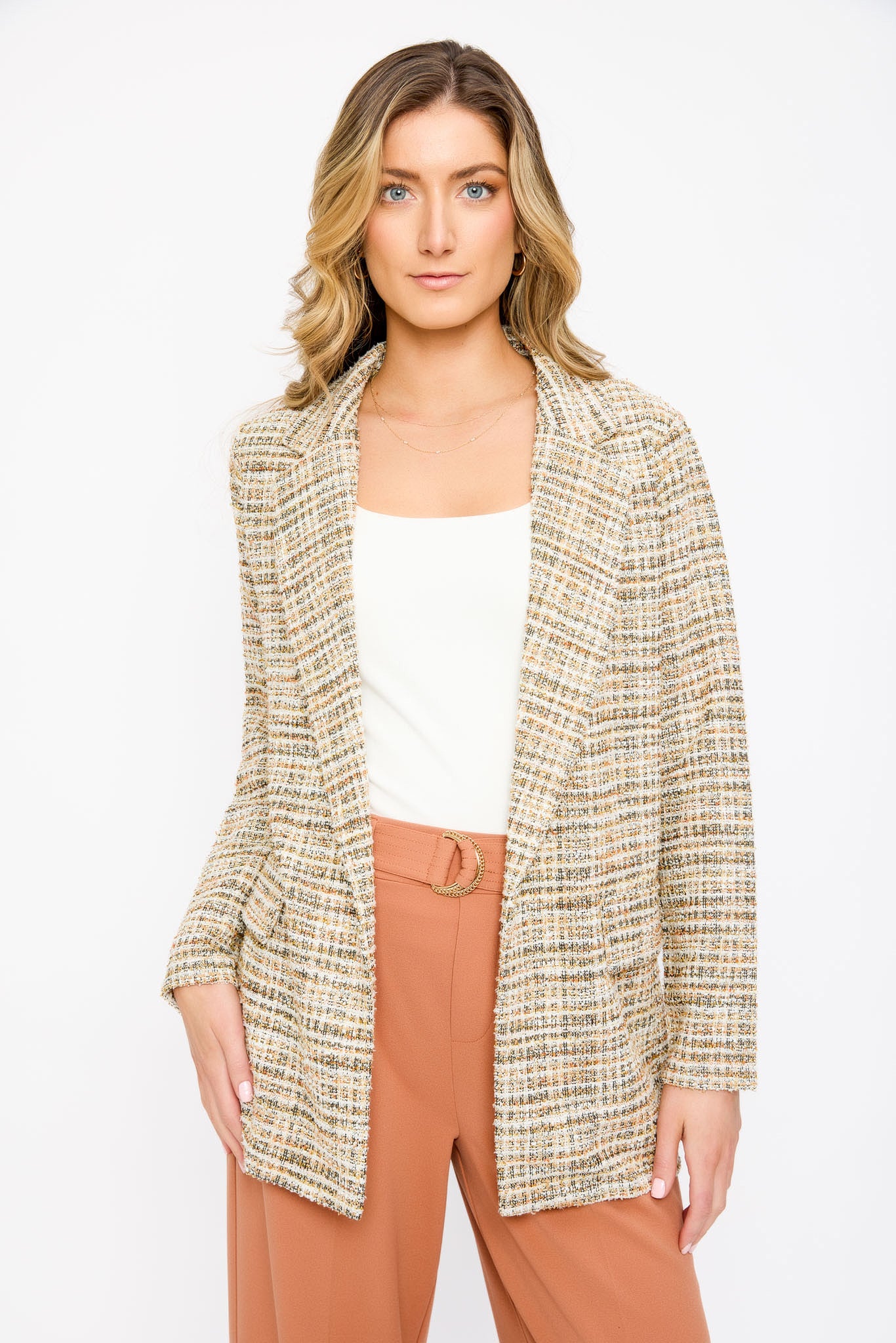 Stylish Flap Pockets Tweed Blazer for Women - Elegant Office & Business Formal Wear - Perfect for Work, Interviews, and Special Occasions