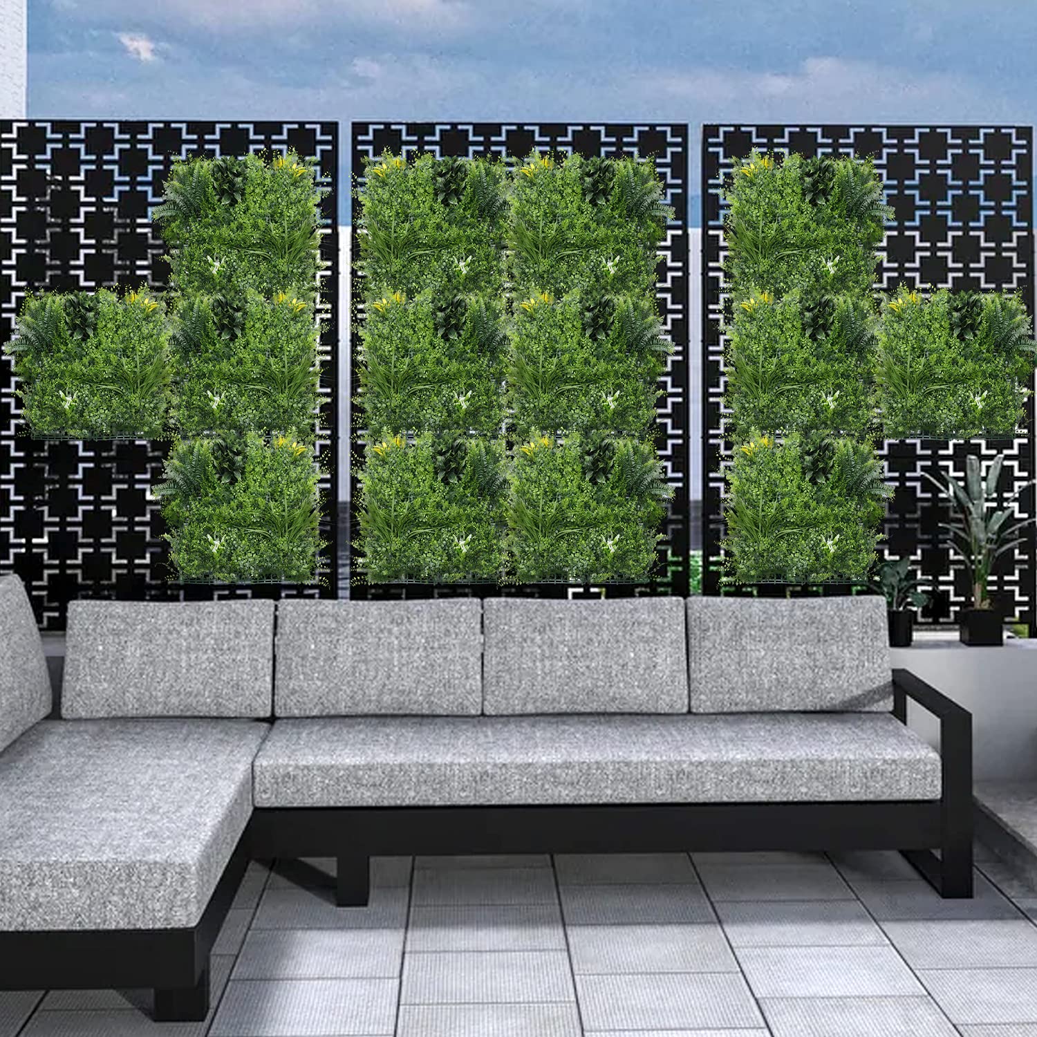 APICRED 4-Pack Mixed Artificial Boxwood Panels & Faux Ivy Privacy Fence - 20