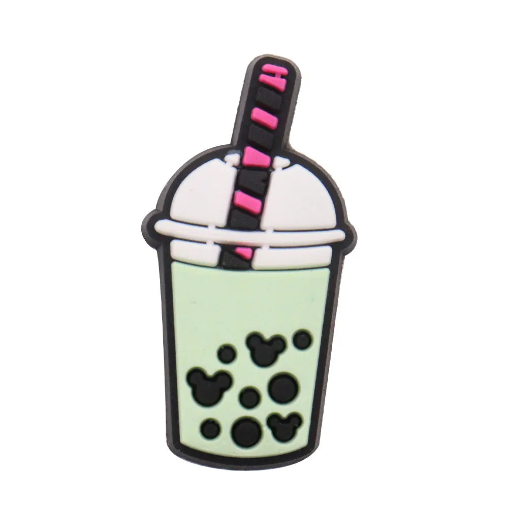 1PCS PVC Shoe Charms - Cute Bubble Tea Drink Rabbit Heart Sandals Decoration for Wristbands & Slippers | Fun Accessories for Kids, Girls Gift Ideas | Perfect for DIY Crafts, Party Favors & Fashion Styling