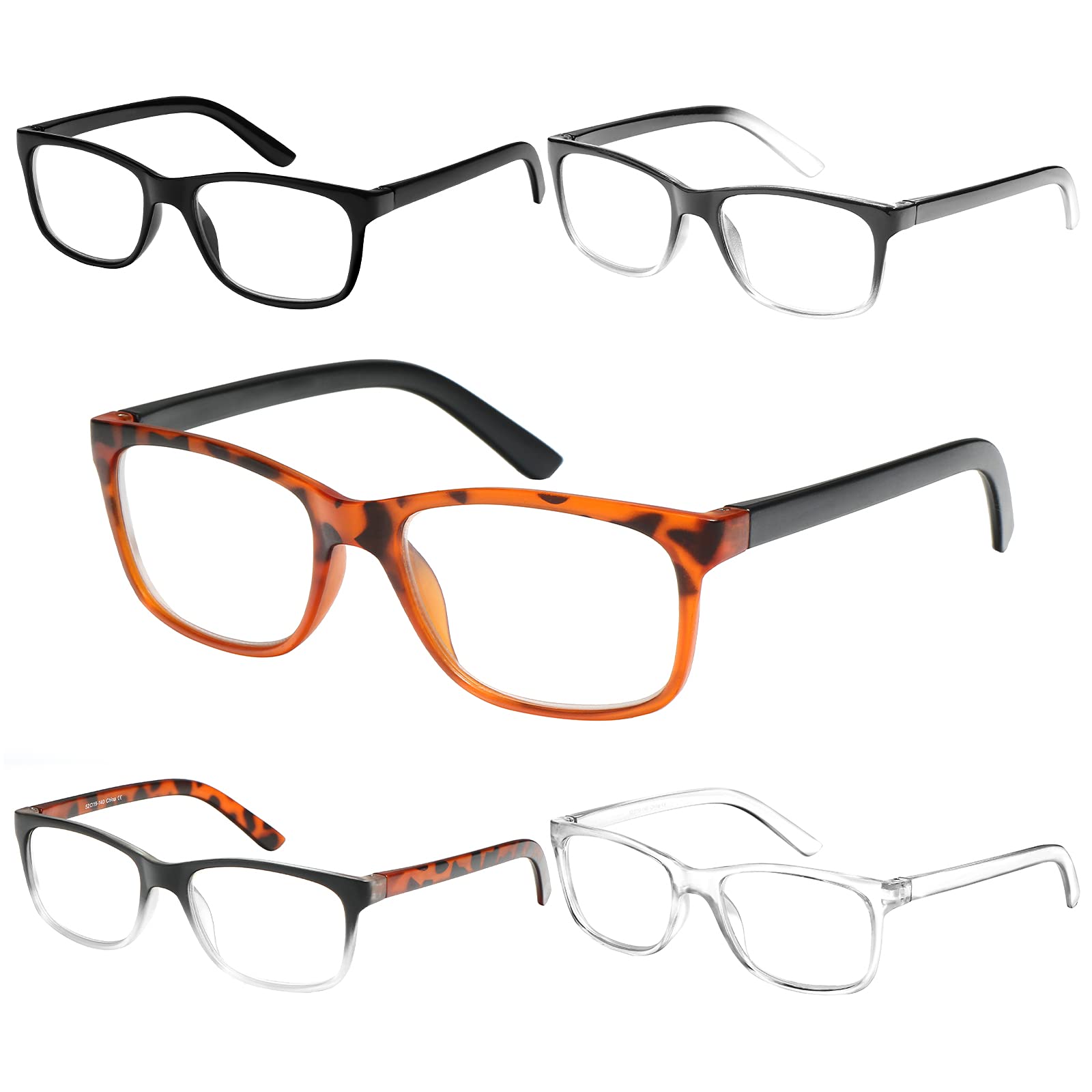 5 Pack Blue Light Blocking Reading Glasses - Anti Eyestrain Computer Glasses for Men & Women - Perfect for Office Work, Gaming & Screen Time