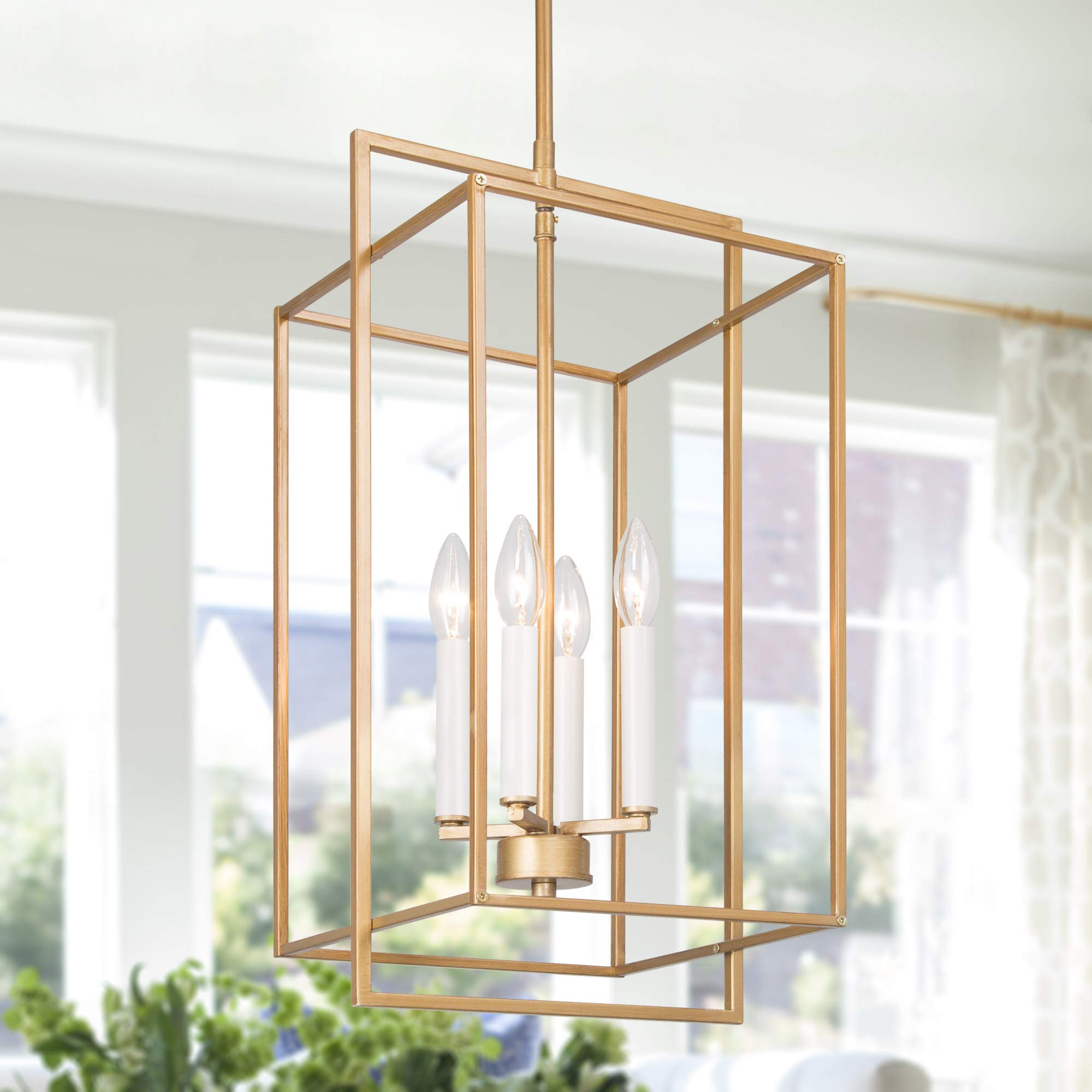 KSANA Antique Gold 4-Light Linear Chandelier - Modern Pendant Hanging Light Fixture for Dining Room, Foyer, Living Room, Bedroom & Kitchen Island | Perfect for Farmhouse, Vintage & Contemporary Home Decor