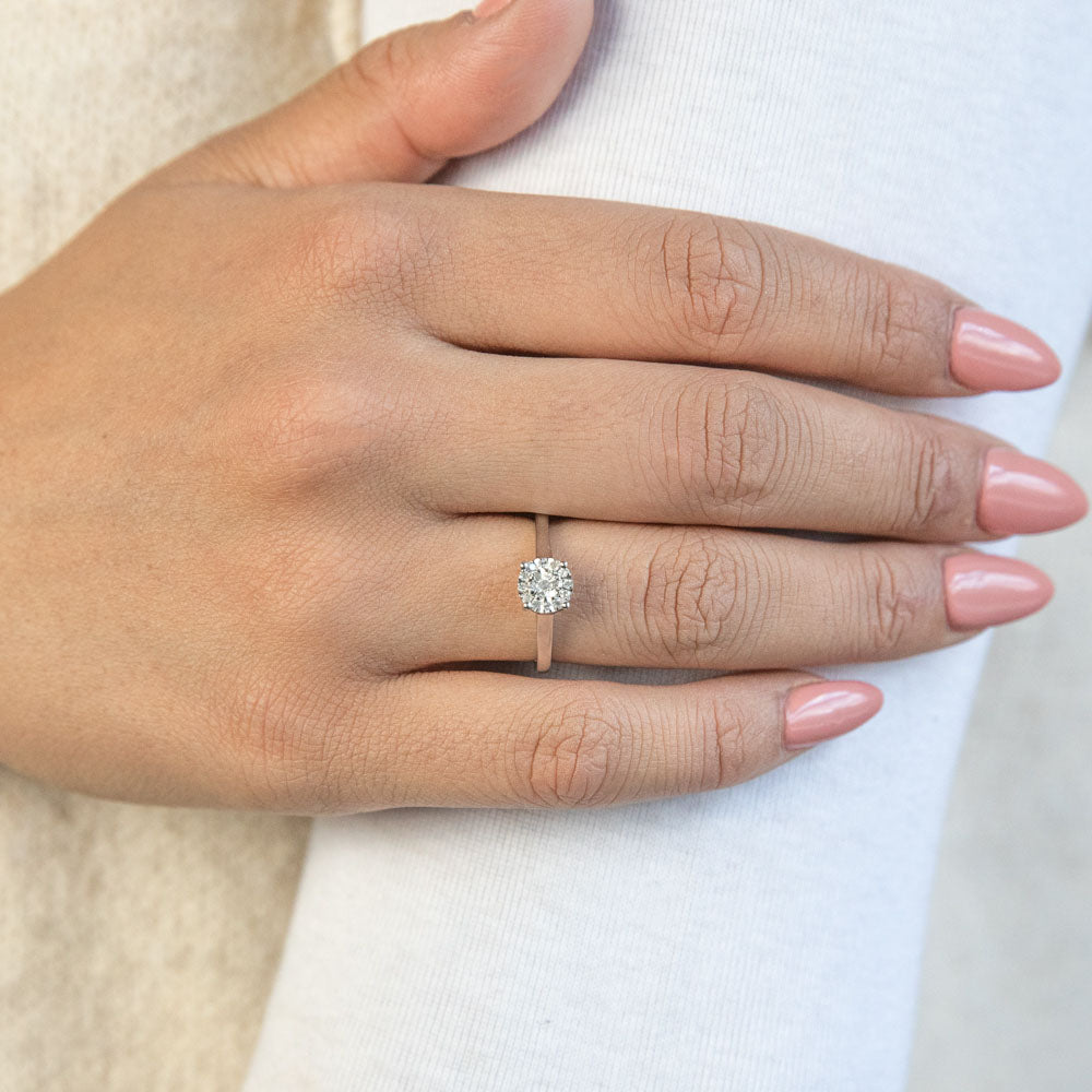 1 Carat Look Diamond Ring - 0.10 Carat Total Weight with 19 Brilliant Cut Diamonds in Sterling Silver 925 - Elegant Engagement, Wedding, Anniversary Gift for Her
