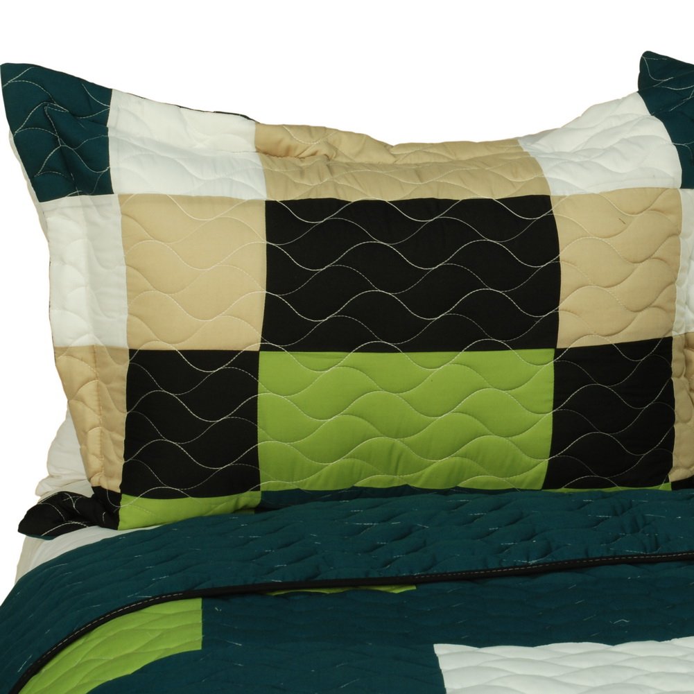 Rising Girl Geometric Patchwork Quilt Set - Vermicelli Quilted Bedding for Full/Queen Size - Perfect for Boho Chic & Farmhouse Bedroom Decor