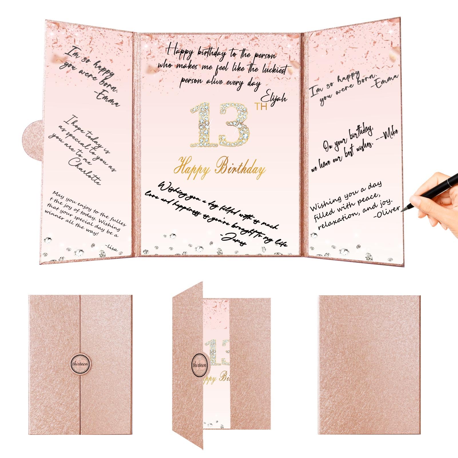 Rose Gold 13th Birthday Guest Book - Large 12x18 Inch Signature Book for Girls | Creative Alternative to Birthday Decorations | Perfect 13 Years Old Birthday Gift Idea for Parties, Milestone Celebrations & Memory Keepsakes