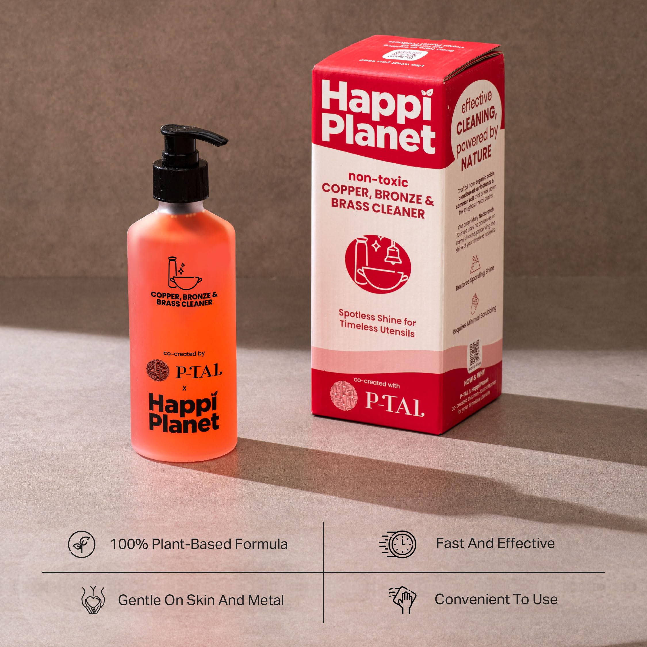 P-TAL Copper & Brass Cleaner 300ml – Non-Toxic, Plant-Based & Eco-Friendly Tarnish Remover Gel | Safe for Cookware, Jewelry & Home Decor | Co-Created with Happi Planet | Perfect for Kitchen, Antiques & Metal Restoration
