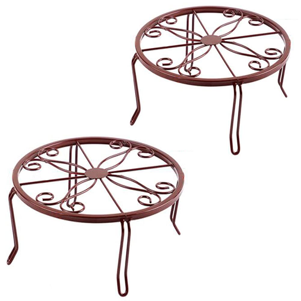 YCSD 9 Inch Wrought Iron Plant Stand - Rust-Proof Metal Flower Pot Holder, Short Tripod Floor Planter Bracket for Indoor/Outdoor Decor (2 Pack, Bronze) - Perfect for Patio, Garden, Balcony & Home Decor