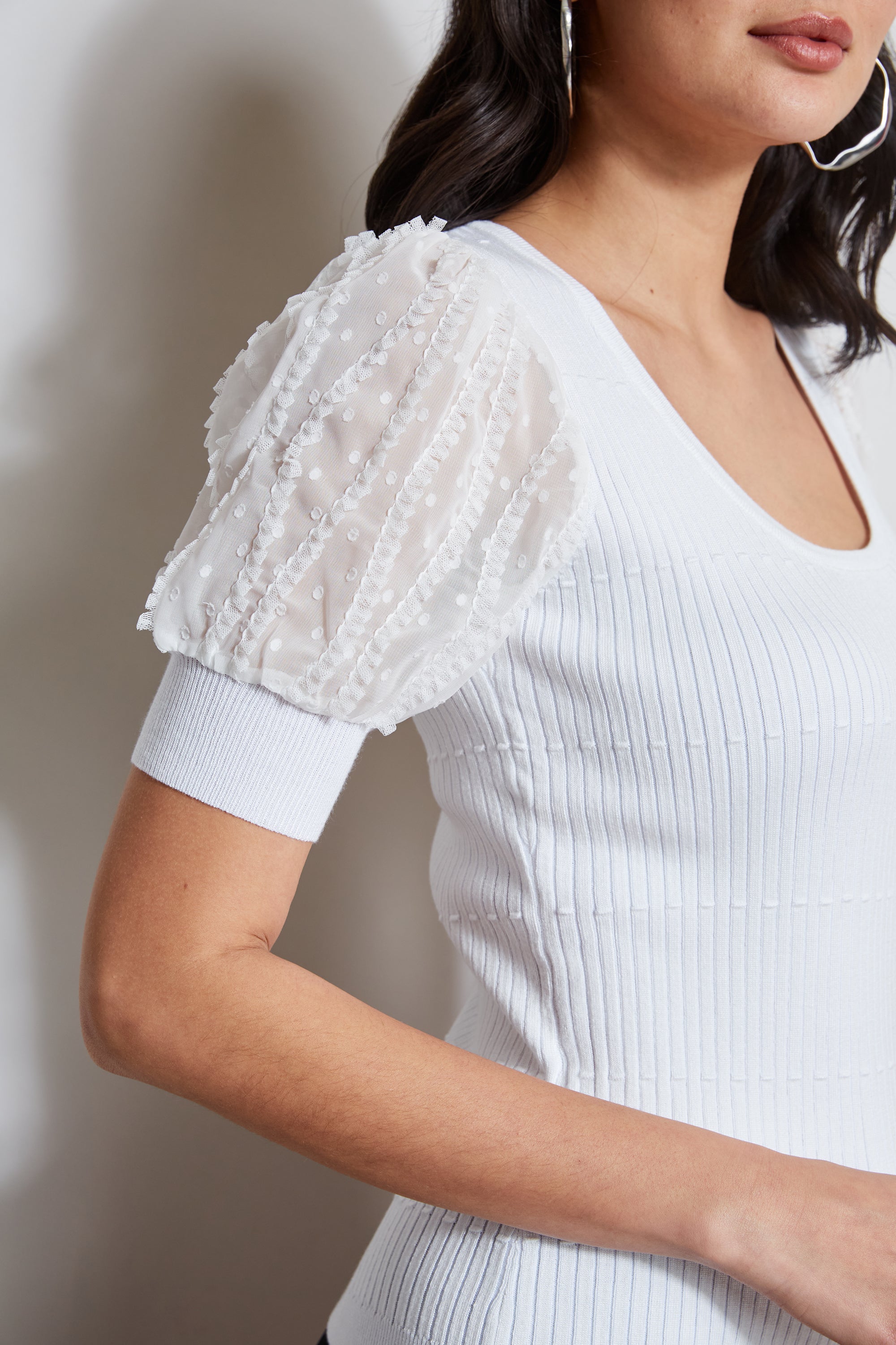 Tahari Textured Puff Sleeve Knit Sweater - Women's Fashion Pullover for Work, Date Night & Fall Outfits
