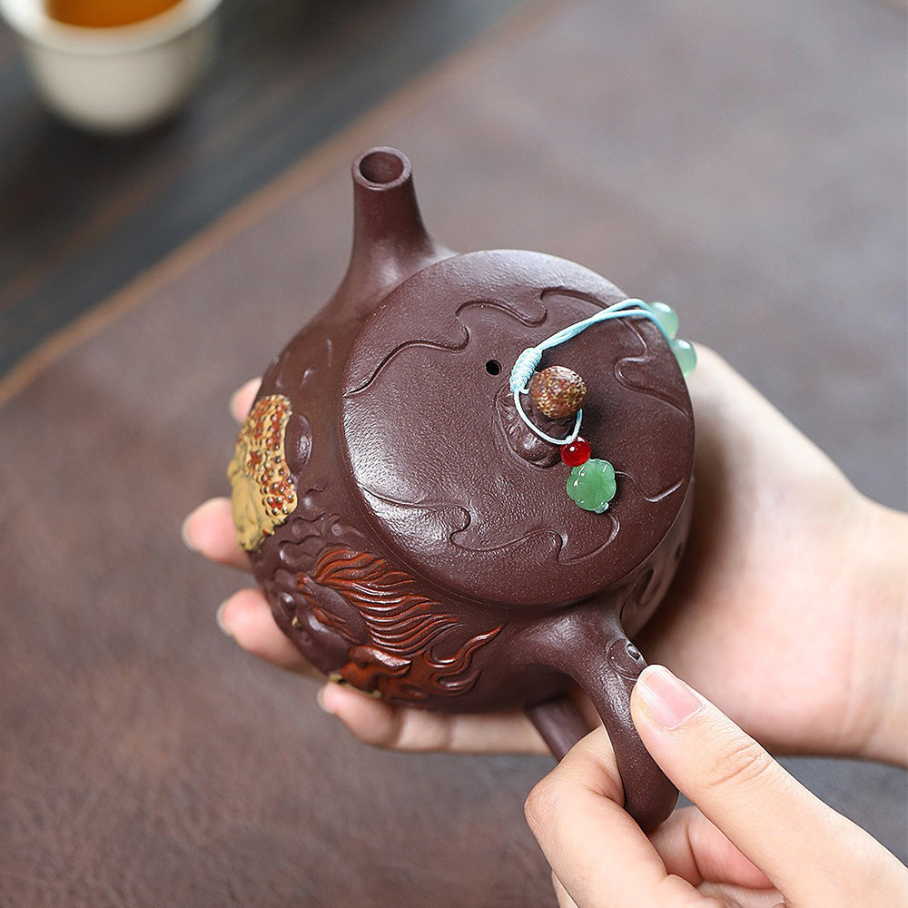 Premium Yixing Purple Clay Teapot - Handcrafted Buddha & Demon Design | Authentic Chinese Tea Ceremony Pot for Gongfu Tea, Meditation & Home Decor