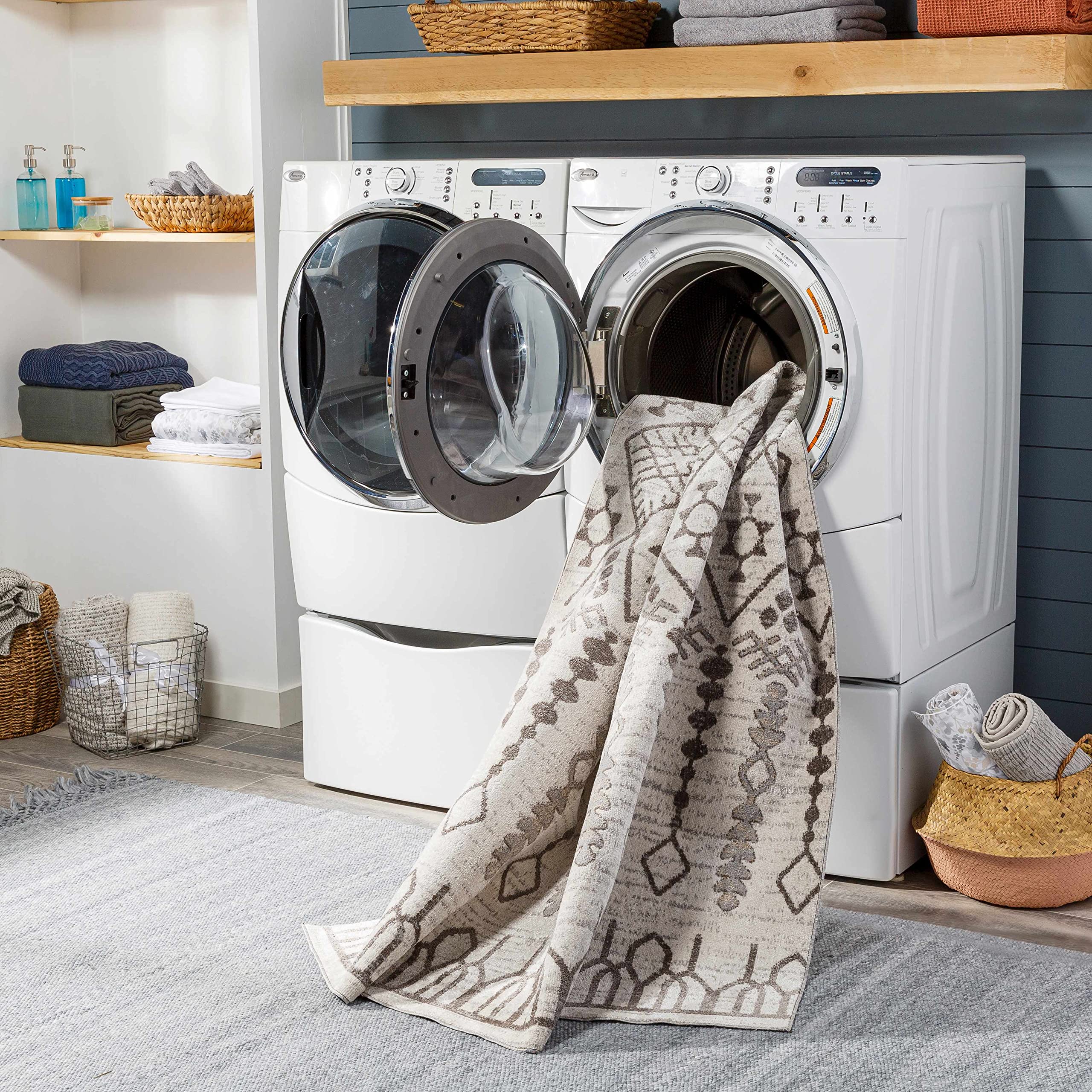 Hauteloom Bantog Machine Washable Area Rug for Living Room & Bedroom - Soft Brown & Gray Modern Design - 6'7