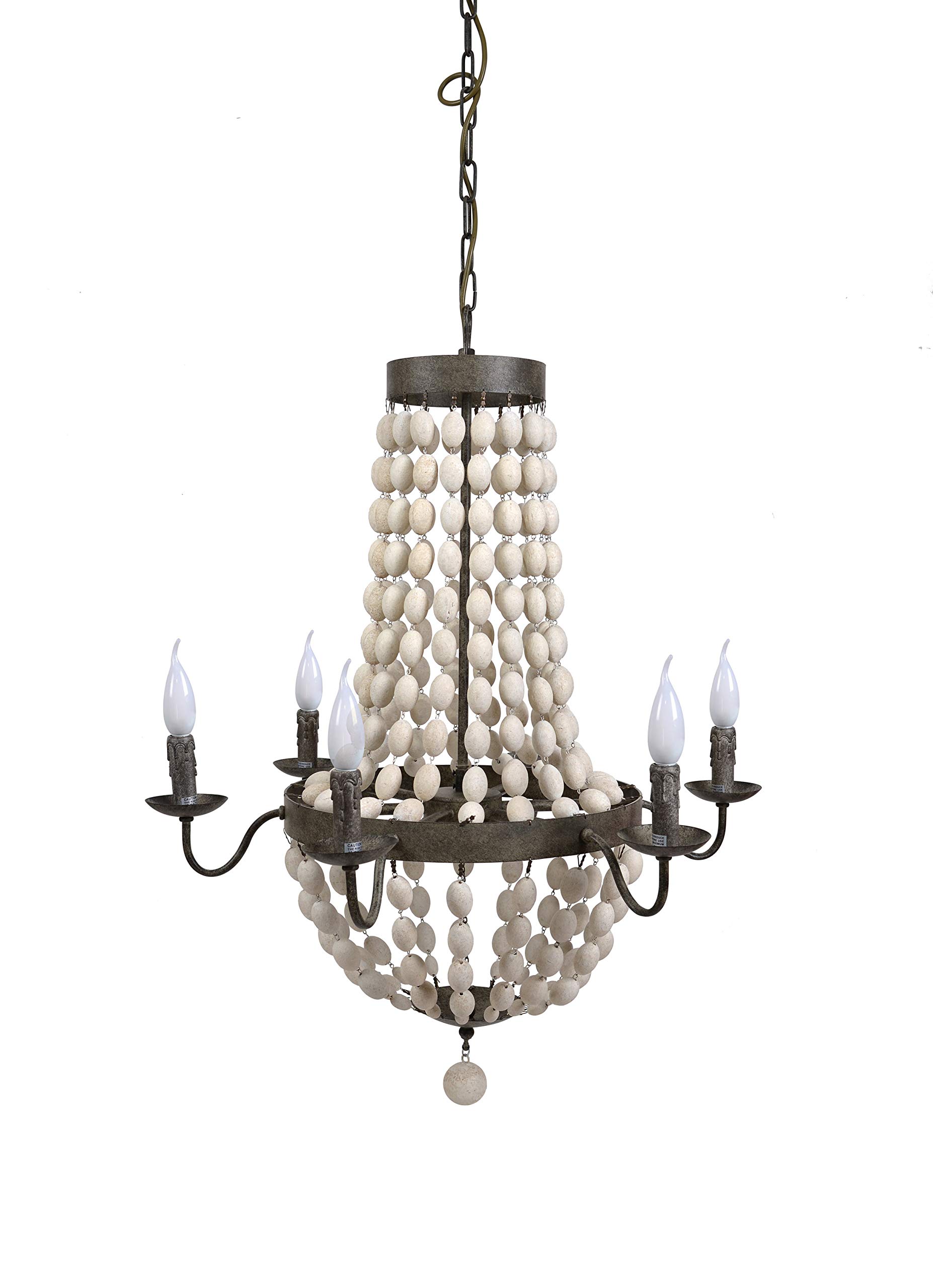 Stylish 6-Light Wood Bead Metal Chandelier - Rustic Farmhouse Ceiling Light Fixture for Dining Room, Bedroom & Living Room Decor