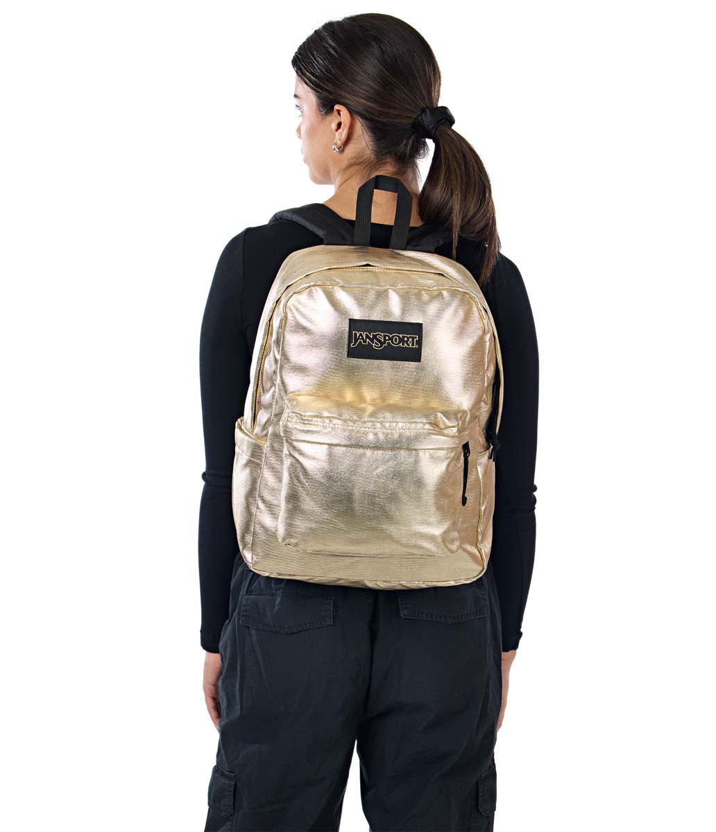 JanSport SuperBreak Plus FX Backpack - Lightweight Laptop Backpack for School & Travel, Surreal Shine Gold - Perfect for College Students, Work Commute & Outdoor Adventures