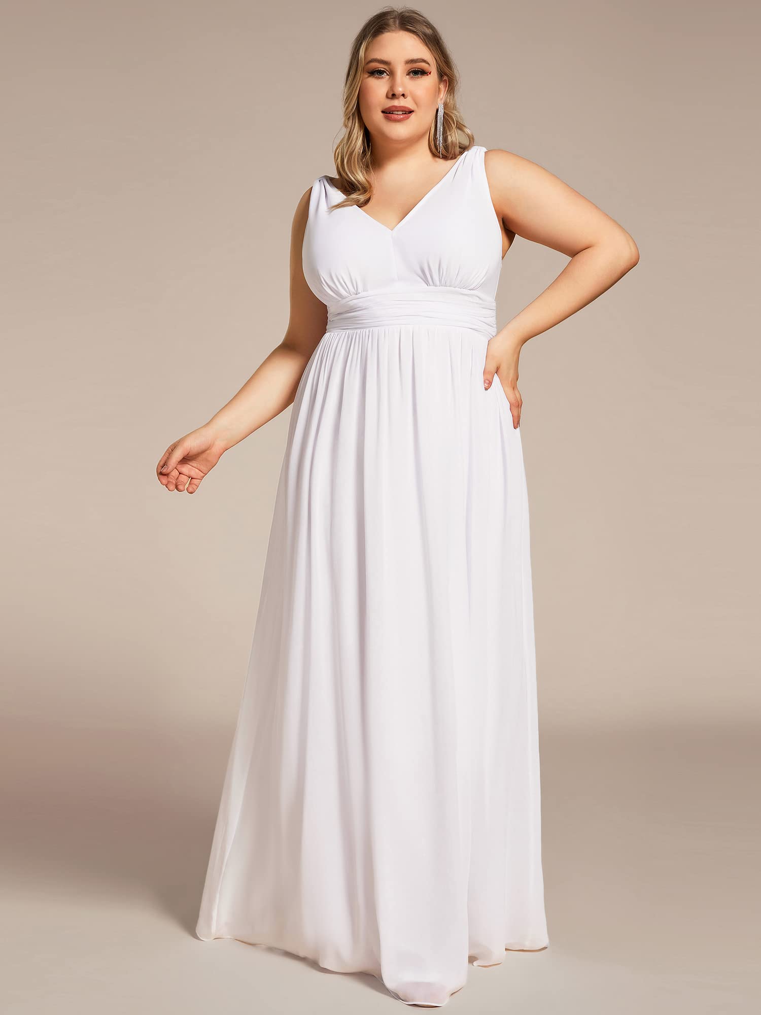Ever-Pretty Women's Plus Size V-Neck Sleeveless Pleated Chiffon Maxi Dress - Formal Evening Gown & Bridesmaid Dress 09016-DA | Perfect for Weddings, Proms & Special Occasions