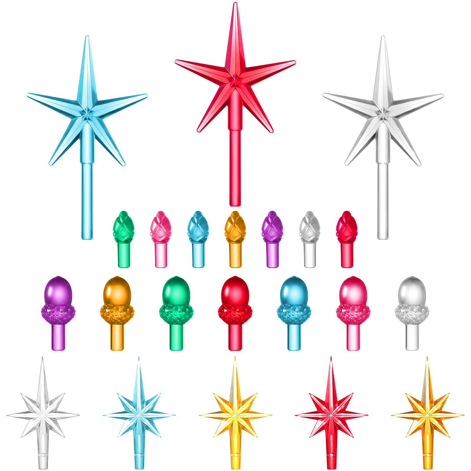 208-Piece Ceramic Christmas Tree Light Replacement Kit - 100 Cone Twist Bulbs, 100 Acorn Bulbs & 8 Star Toppers - Holiday Decor for Xmas Tree Lighting & Festive Home Decoration