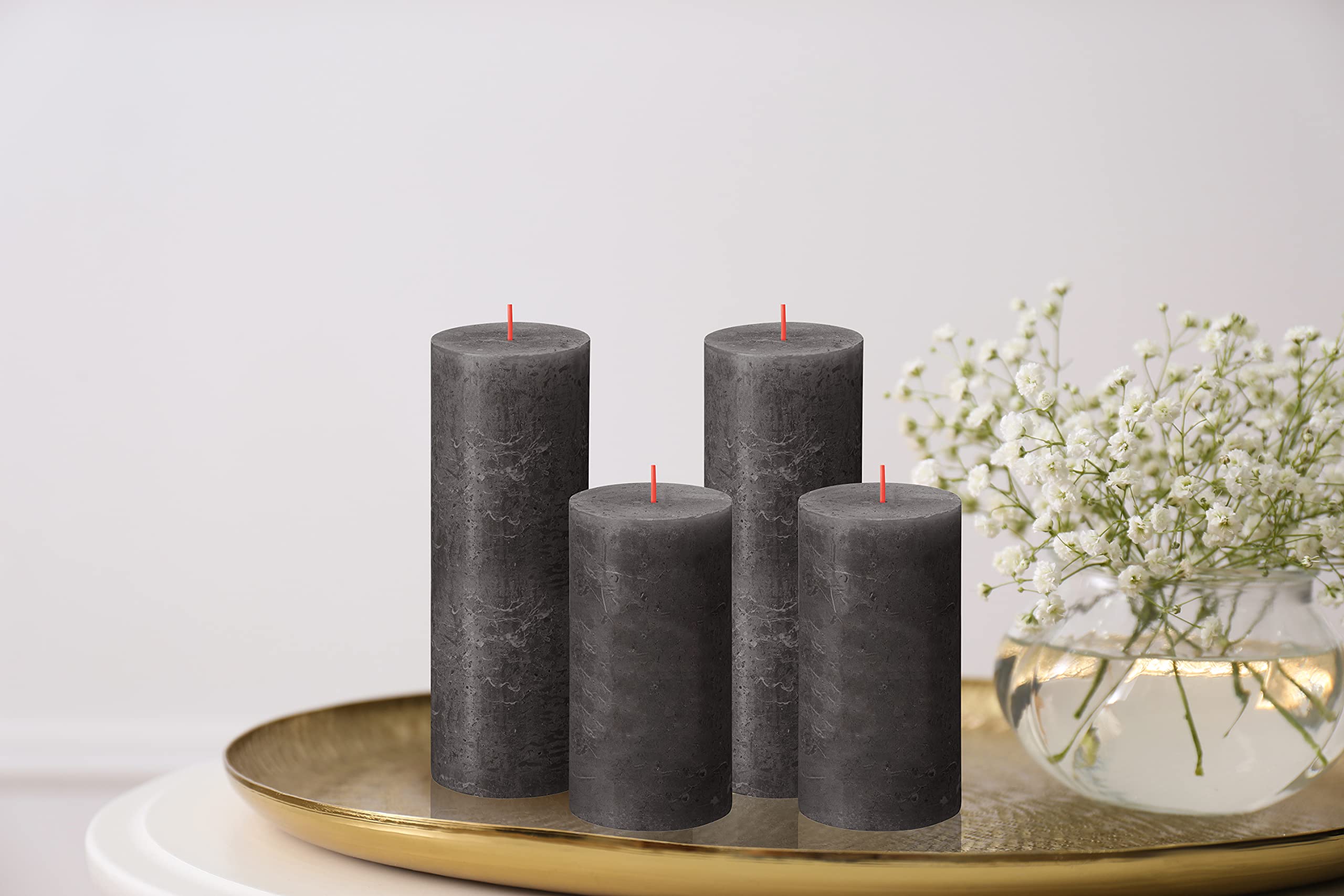 BOLSIUS 6 Pack Black (Stormy Gray) Rustic Pillar Candles - 2.75 x 5 Inches - Unscented Dripless Smokeless 60-Hour Burn Time - Premium European Quality Plant-Based Wax Candles for Wedding, Party, Home Decor, and Romantic Dinner Ambiance
