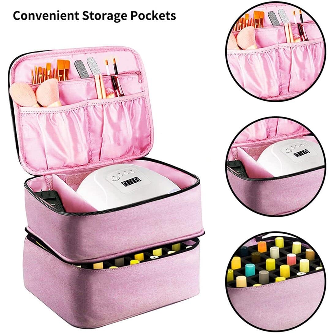 30 Bottles Nail Polish Organizer Case - Portable Nail Varnish Storage Box with Drying Rack, Pink Cosmetic Organizer for Salon & Home Manicure Set (Perfect for Travel, Professional Use & Gift)