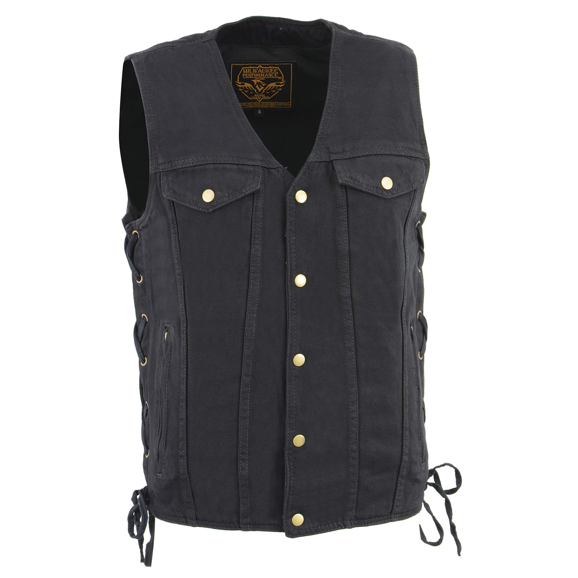 Milwaukee Leather Men's Side Lace Denim Vest with Chest Pockets - Stylish Biker Jacket for Motorcycle Riders & Casual Outfits
