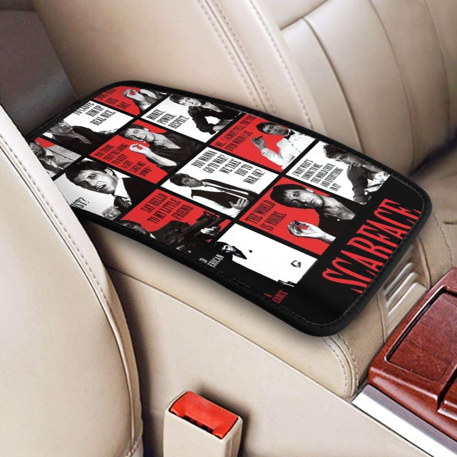 Scarface Movie Themed Car Armrest Cover - Universal Waterproof Center Console Pad for SUVs, Trucks & Cars - Durable Protective Cushion with Al Pacino Design | Perfect for Road Trips & Daily Commutes