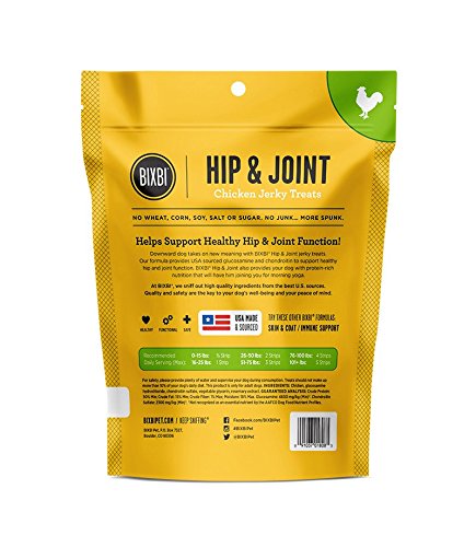 BIXBI Hip & Joint Support Chicken Jerky Dog Treats, 5 oz - Grain Free, High Protein Dog Snacks with Glucosamine & Chondroitin - Antioxidant Rich, USA Made Natural Treats for Joint Health - Perfect for Senior Dogs & Active Pets