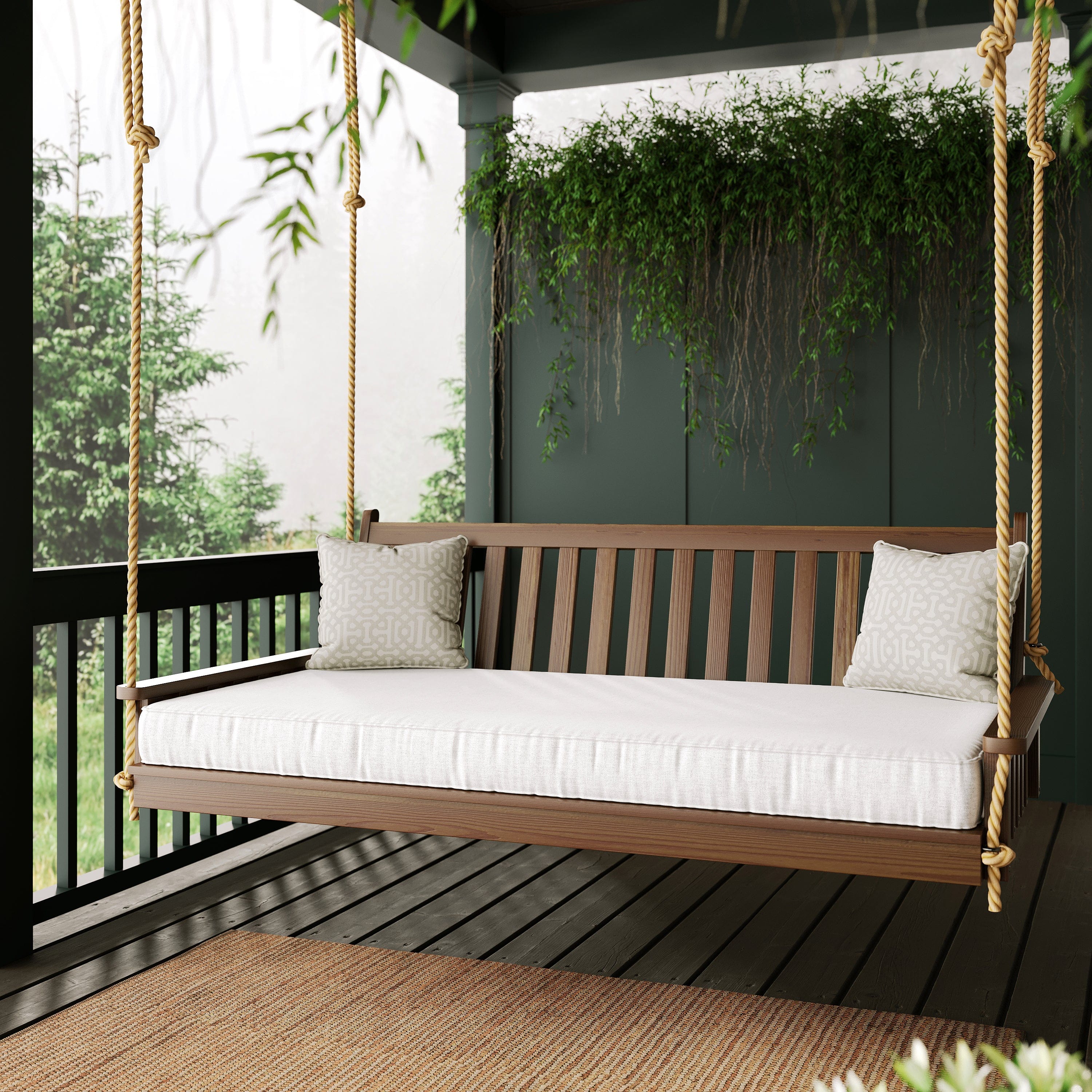 Amish-Made Franklin Porch Swing Bed - Handcrafted Cedar Wood Outdoor Hanging Daybed for Patio, Garden & Backyard Relaxation