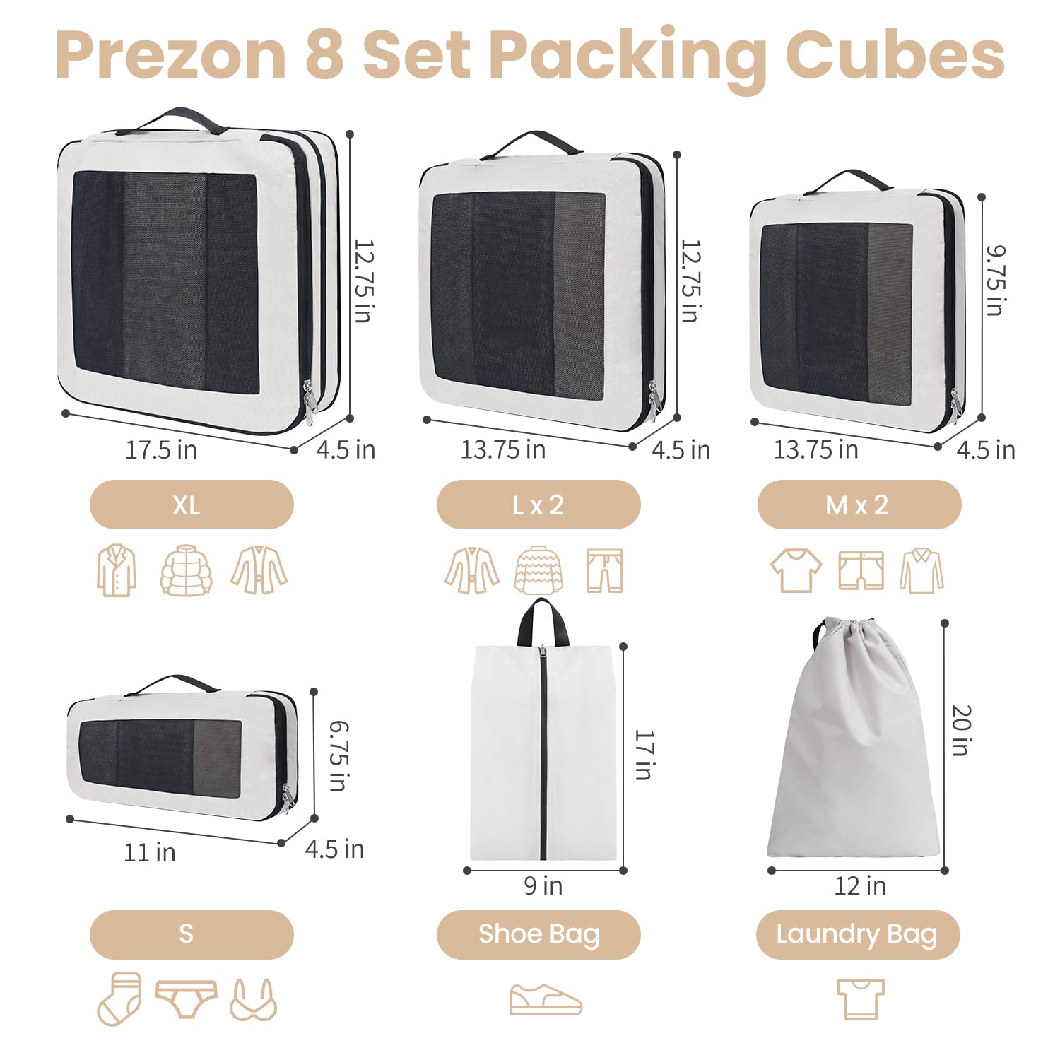 8-Piece/6-Piece/4-Piece Compression Packing Cubes for Travel - Lightweight Luggage Organizer Set | Durable Suitcase Organizer Bags for Vacation Essentials | Perfect for Business Trips, Family Vacations & Backpacking Adventures