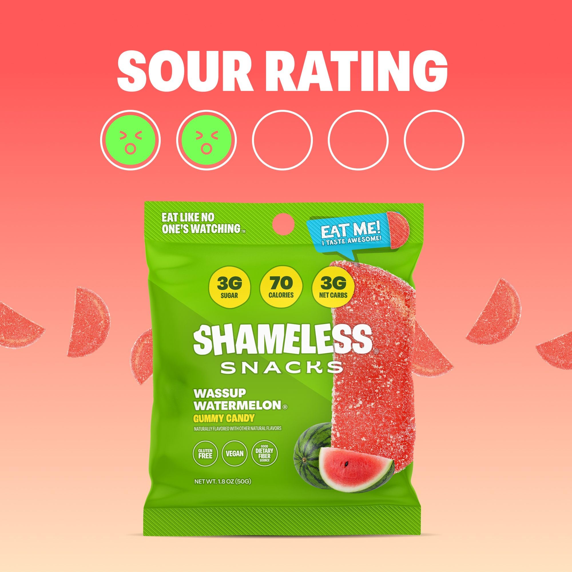 Shameless Snacks - Healthy Low Calorie Keto Gummies, Sugar Free & Gluten Free Candy - 6 Pack Wassup Watermelon Flavor | Perfect for Weight Loss, Keto Diet & On-the-Go Snacking