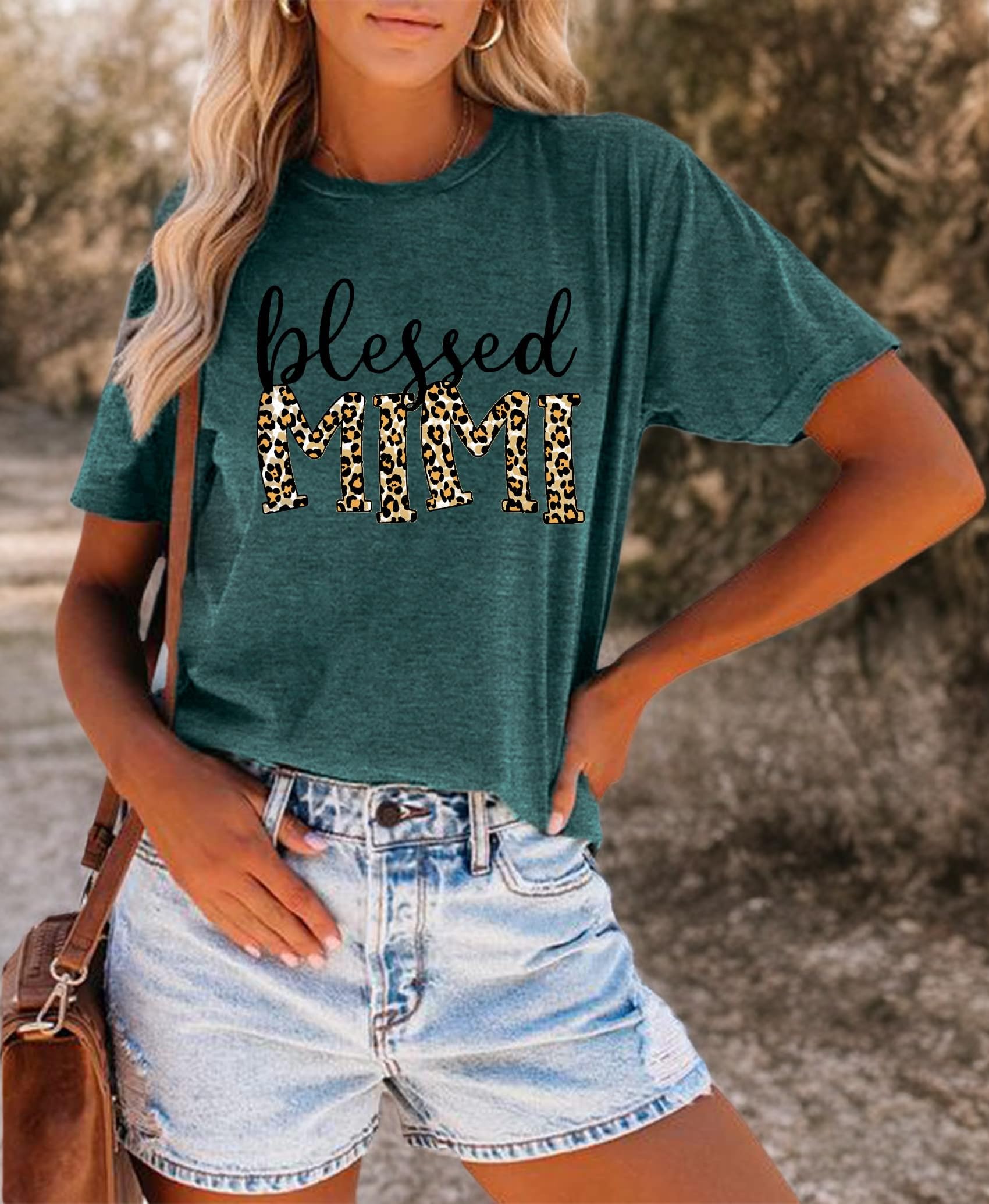 Blessed Mimi T-Shirts for Women - Leopard Print Graphic Tees, Grandma Tops, Cute Mother's Day Shirts | Casual Wear, Gift Ideas, Family Reunions & Special Occasions