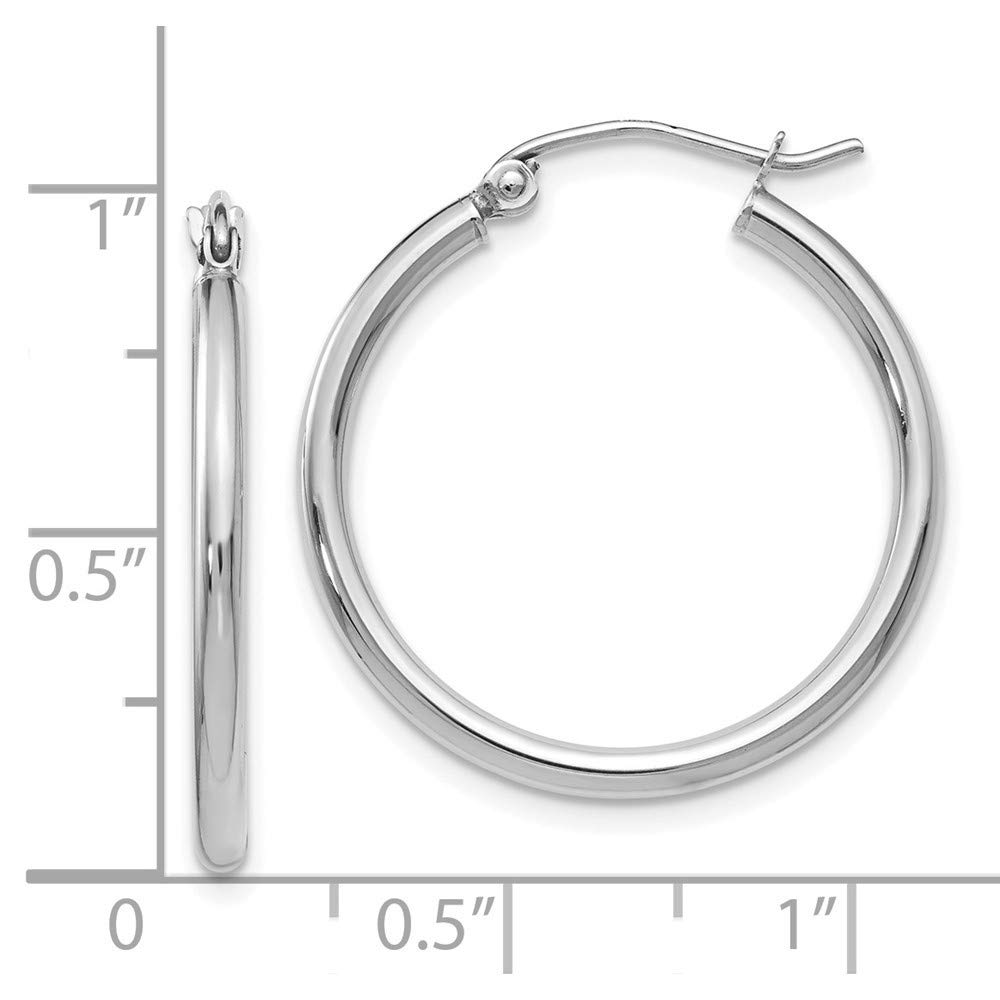 14K White Gold Polished Hoop Earrings - 25mm Elegant Circle Earrings for Women | Perfect for Everyday Wear, Parties & Special Occasions